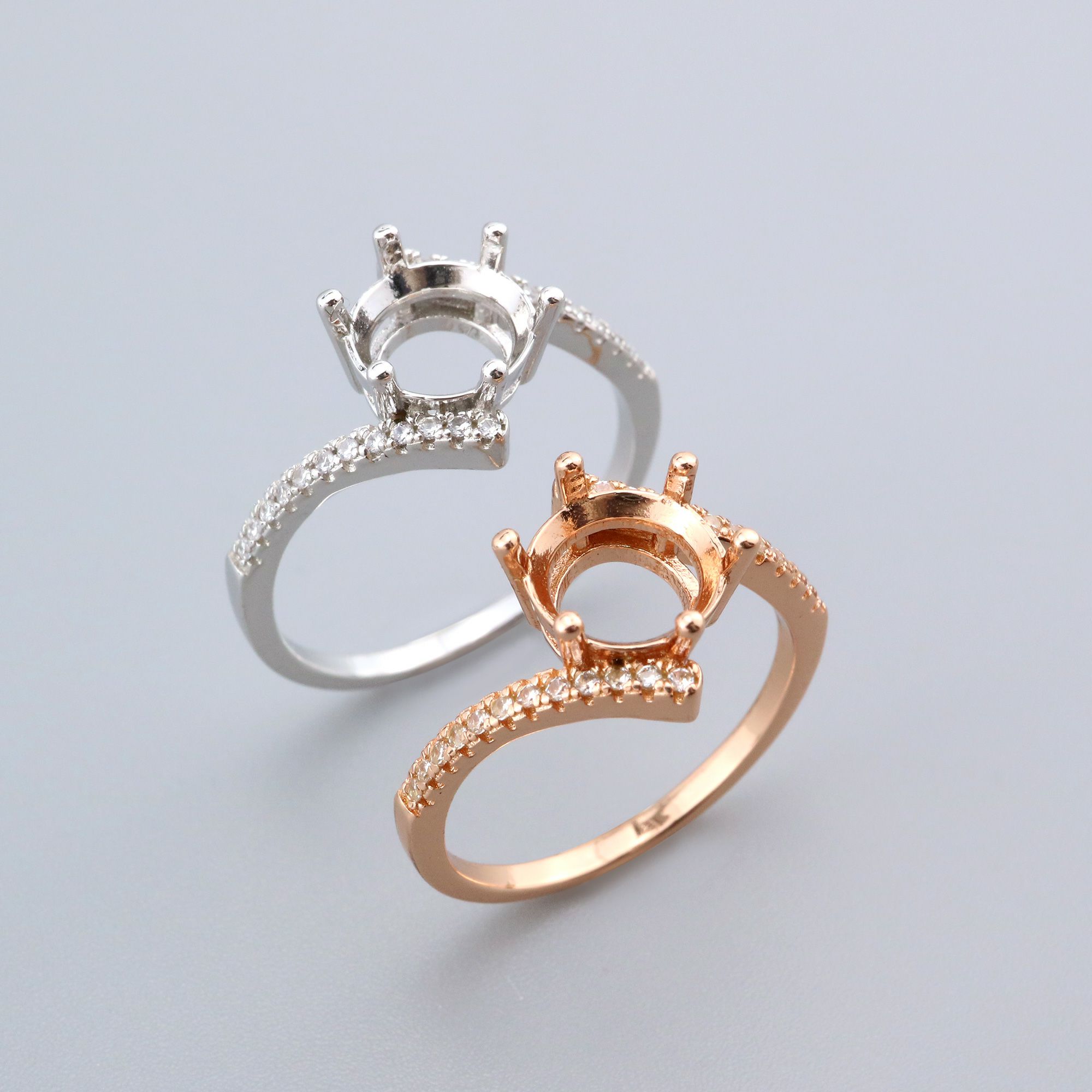 8MM Round Prong Ring Settings Bypass Shank Solid 925 Sterling Silver Rose Gold Plated Set Size DIY Ring Bezel for Gemstone Supplies 1210102 - Click Image to Close