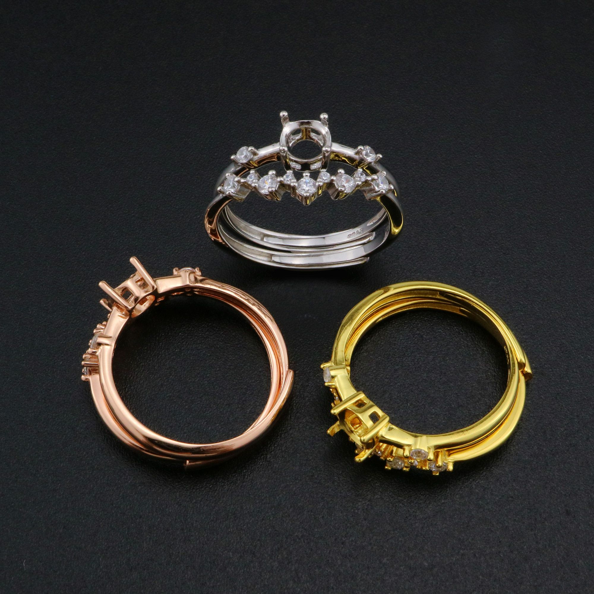 Round Prong Ring Settings Stackable Rose Gold Plated Solid 925 Sterling Silver Ring Bezel Stacker for Gemstone 1210107 - Click Image to Close