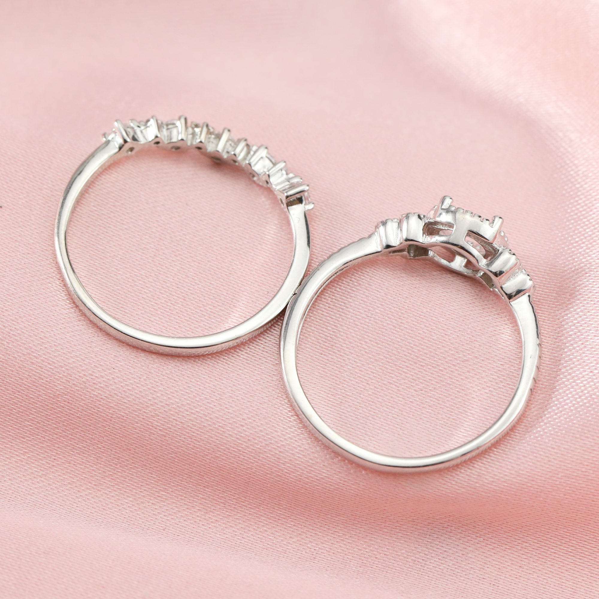 5-8MM Round Prong Ring Setttings Stackable Solid 14K 18K Gold DIY Double Ring Blank Wedding Band Stacker for Gemstone 1210108-1