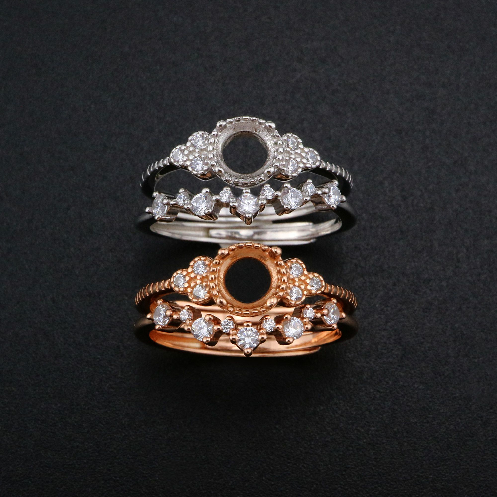 5MM Round Prong Ring Settings Stackable Vinatge Style Rose Gold Plated Solid 925 Sterling Silver Ring Bezel Stacker for Gemstone 1210108 - Click Image to Close