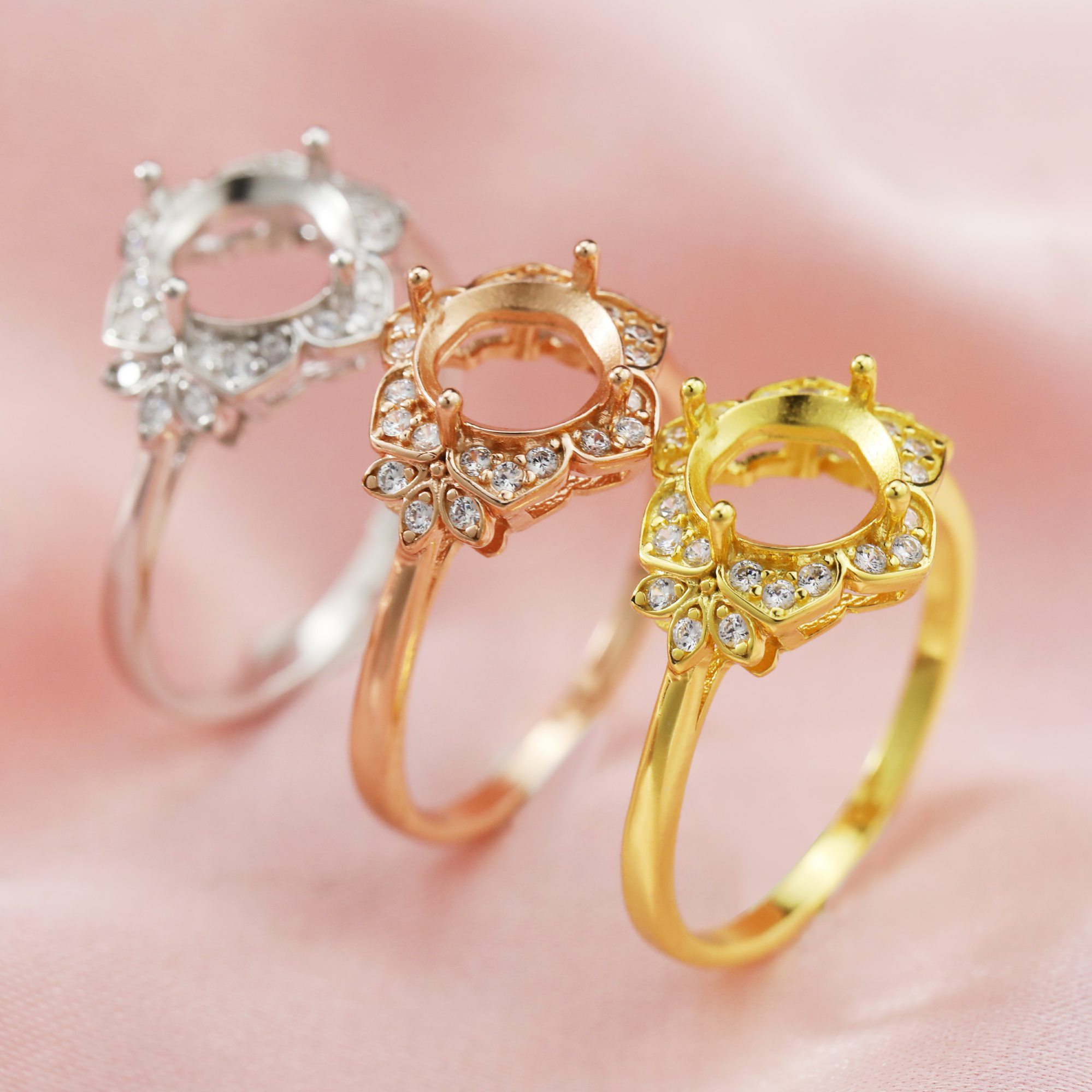 Keepsake Breast Milk Resin Round Flower Prong Ring Settings Solid 14K Gold Ring Moissanite DIY Prong Ring Bezel Supplies 1210112-1