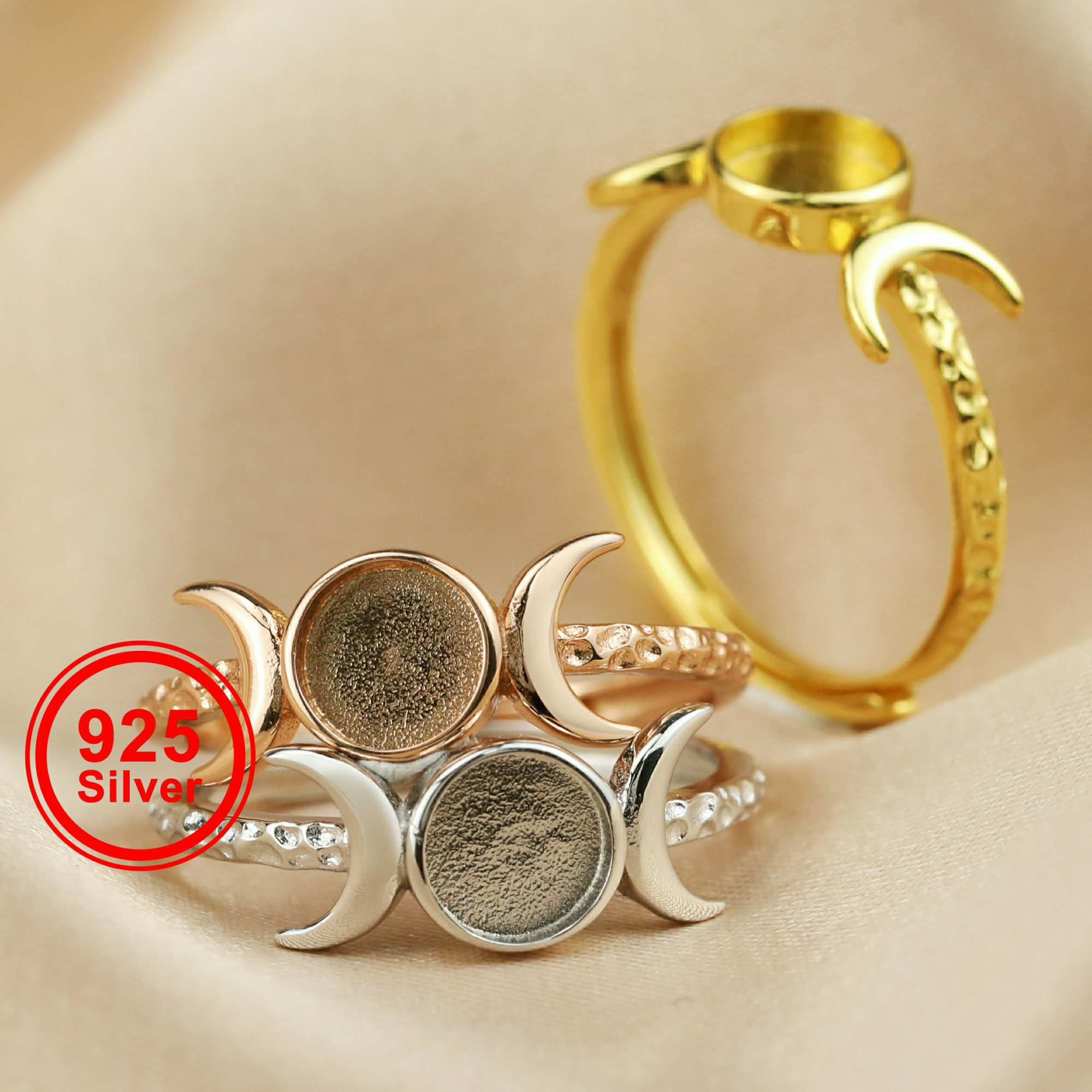 6MM Keepsake Breast Milk Resin Round Bezel Ring Settings Full Moon Solid 925 Sterling Silver Rose Gold Plated DIY Adjustable Ring Supplies 1210113