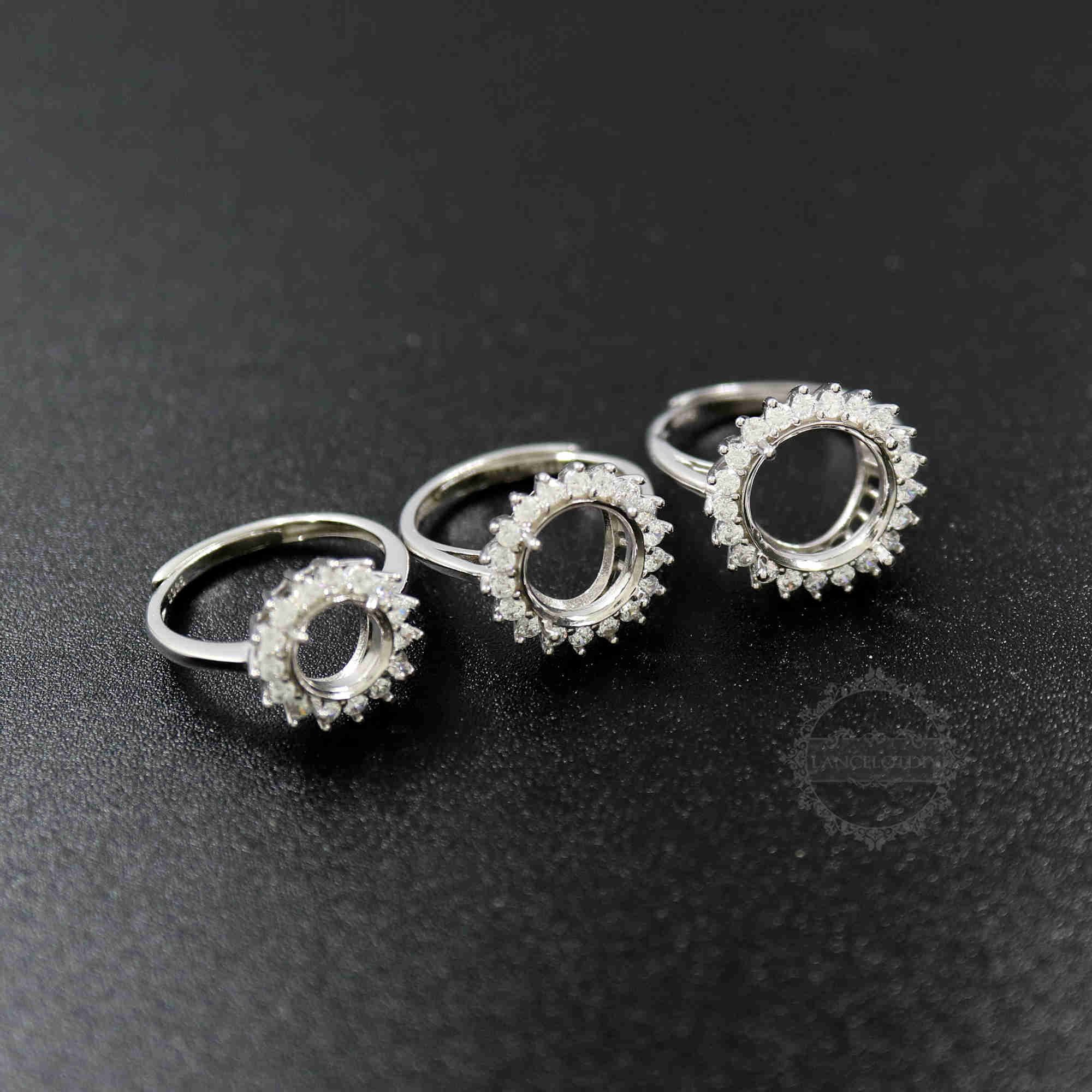 1Pcs 8-10-12MM Round Cz Stone Prong Setting 925 Sterling Silver Bezel Tray Adjustable Ring Settings 1212036 - Click Image to Close