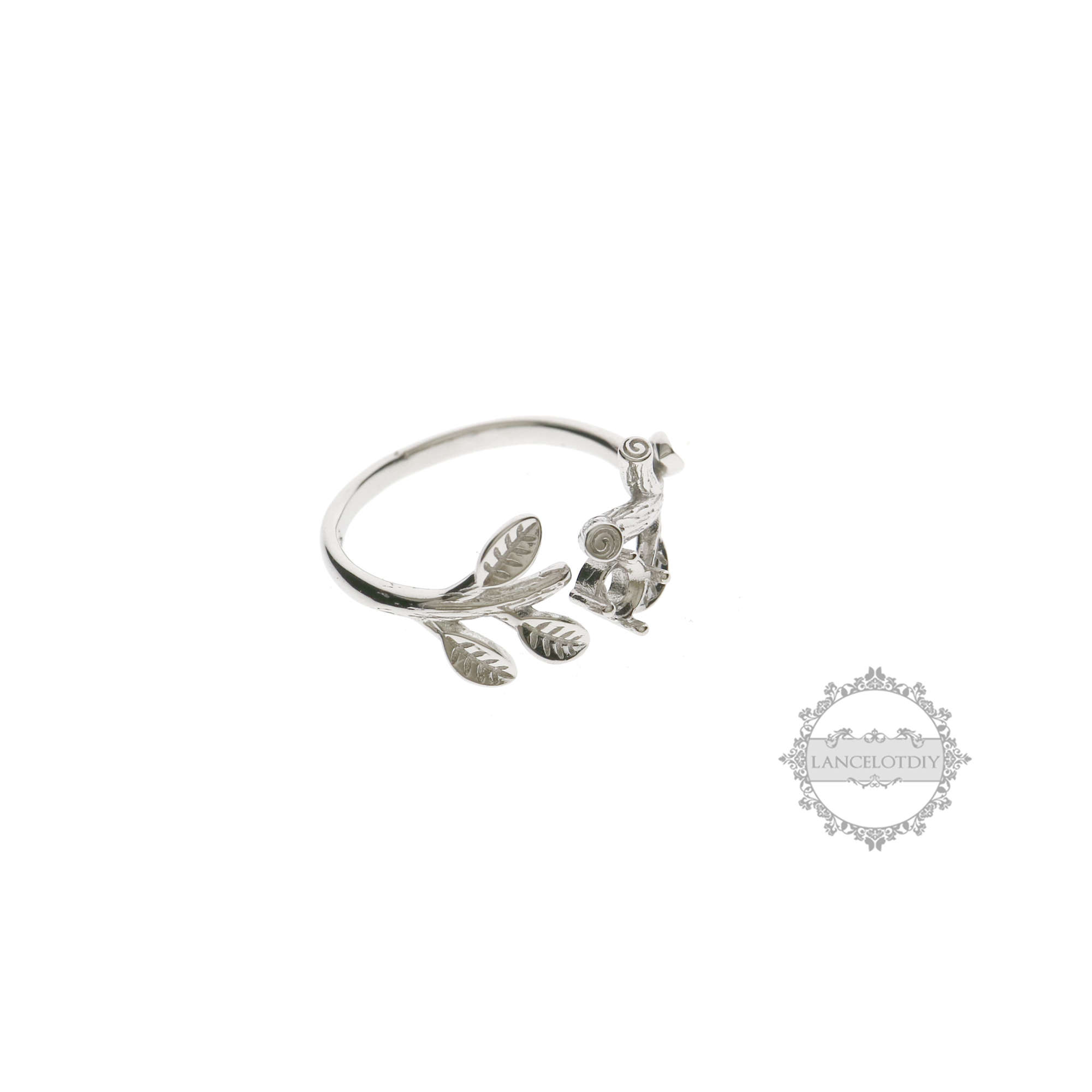 1Pcs 4MM Round Cz Stone Prong Setting Tree Branch Leaf 925 Sterling Silver Bezel Tray Adjustable Ring Settings 1212037 - Click Image to Close