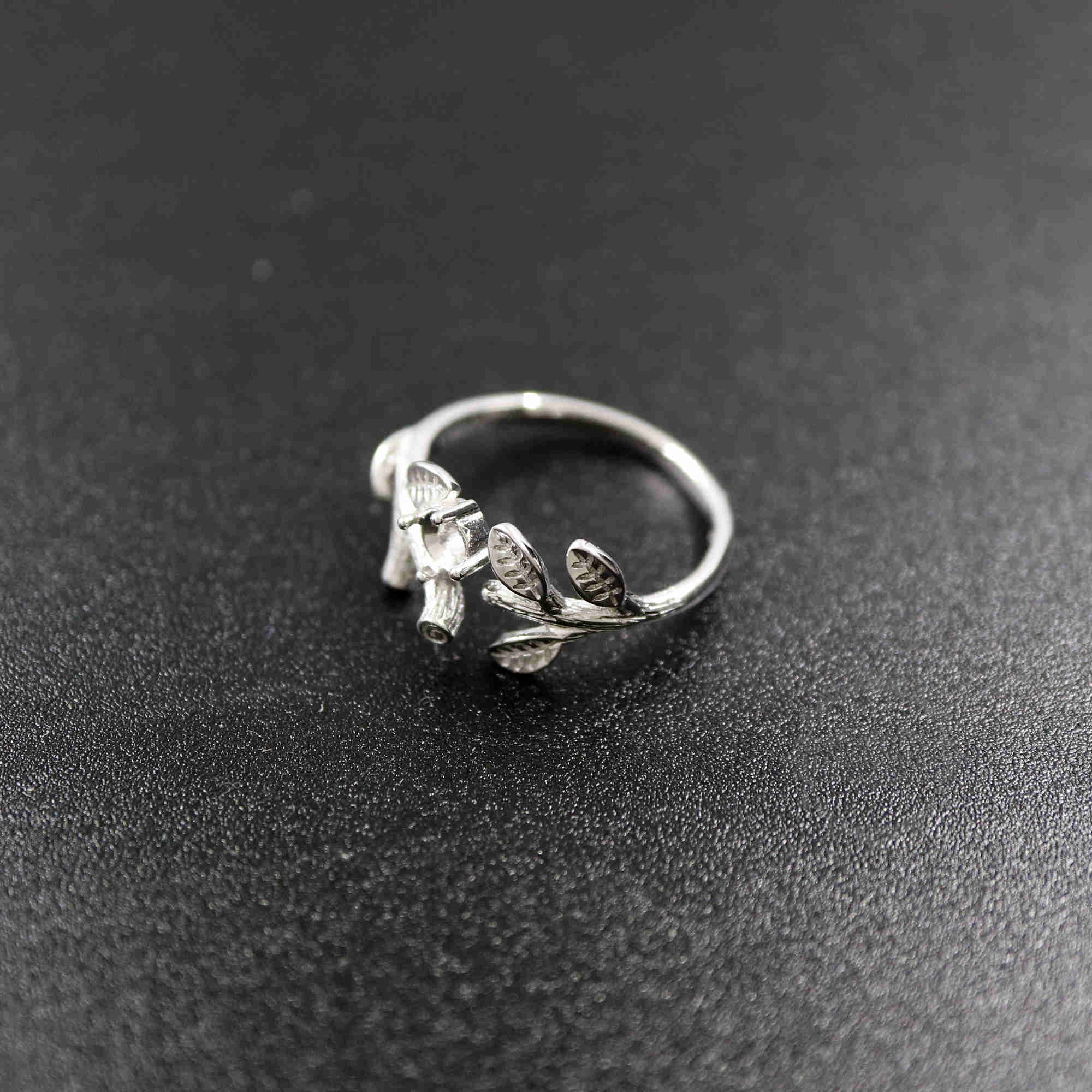 1Pcs 4MM Round Cz Stone Prong Setting Tree Branch Leaf 925 Sterling Silver Bezel Tray Adjustable Ring Settings 1212037 - Click Image to Close
