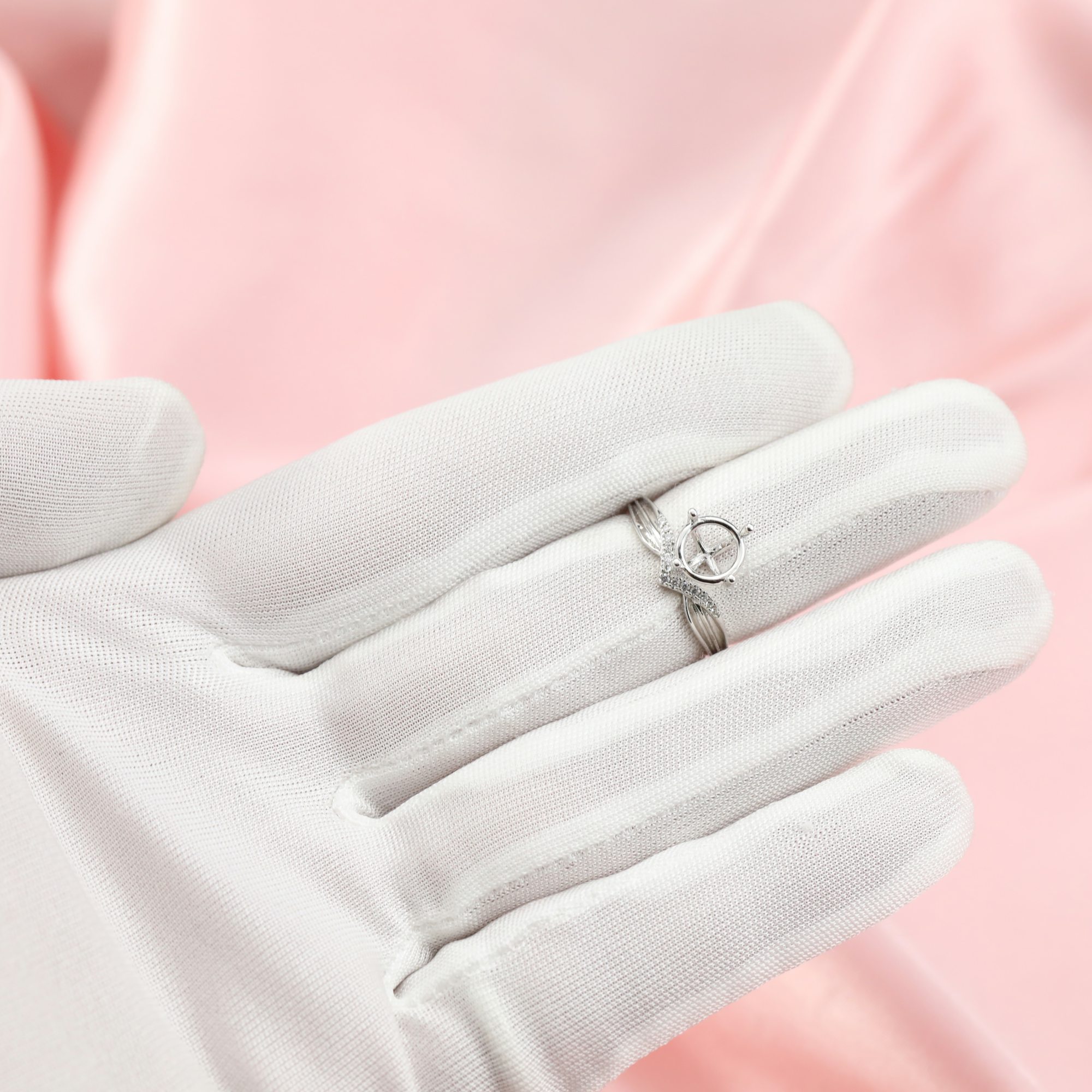 6-8MM Round Prong Ring Settings Solid 14K/18K Gold Ring with Moissanite Accents DIY Gemstone Ring Bezel 1212051-1