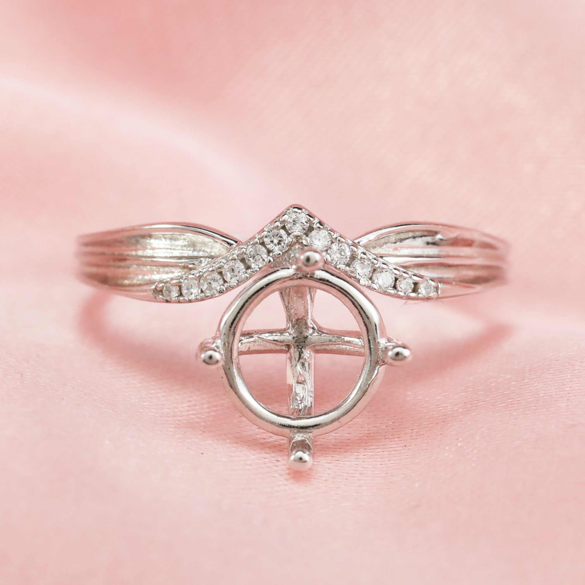 6-8MM Round Prong Ring Settings Solid 14K/18K Gold Ring with Moissanite Accents DIY Gemstone Ring Bezel 1212051-1