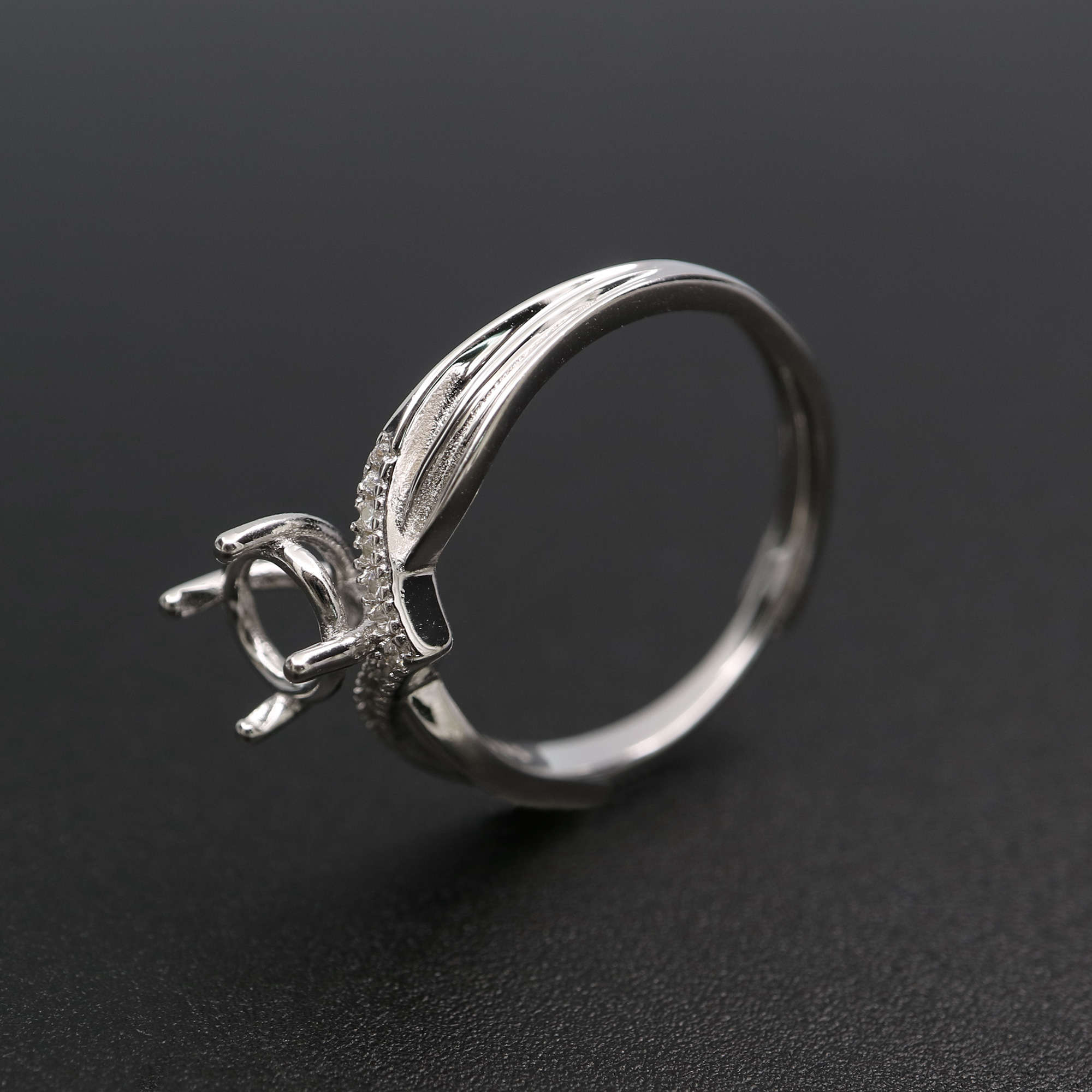 1Pcs 5-9MM Round Bezel Pave Shank Solid 925 Sterling Silver Adjustable Ring Settings For DIY Gems Moissanite Stone 1212051