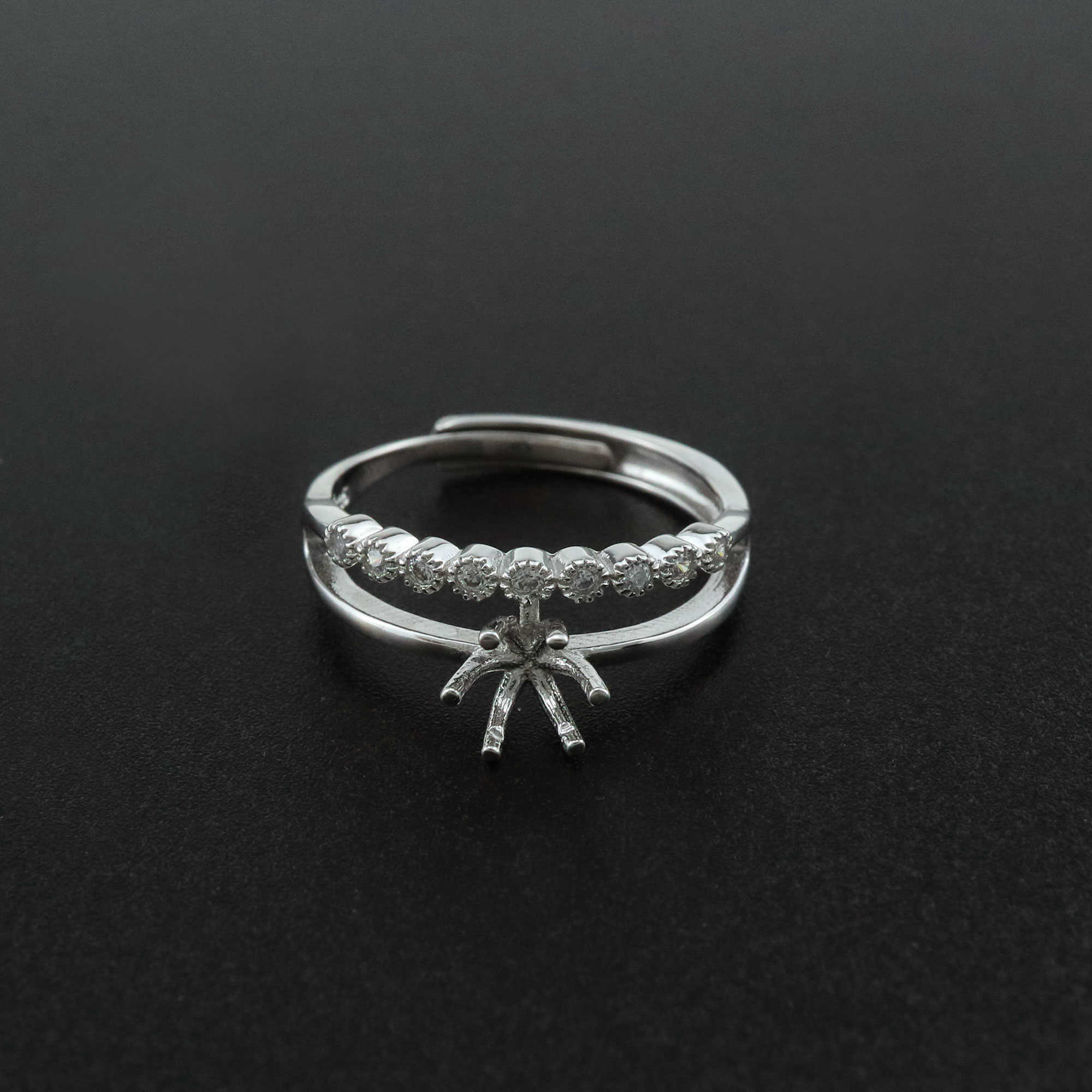 1Pcs 6MM Round Prong Bezel Solid 925 Sterling Silver Adjustable Ring Settings for Moissanite Gemstone DIY Supplies 1212055 - Click Image to Close