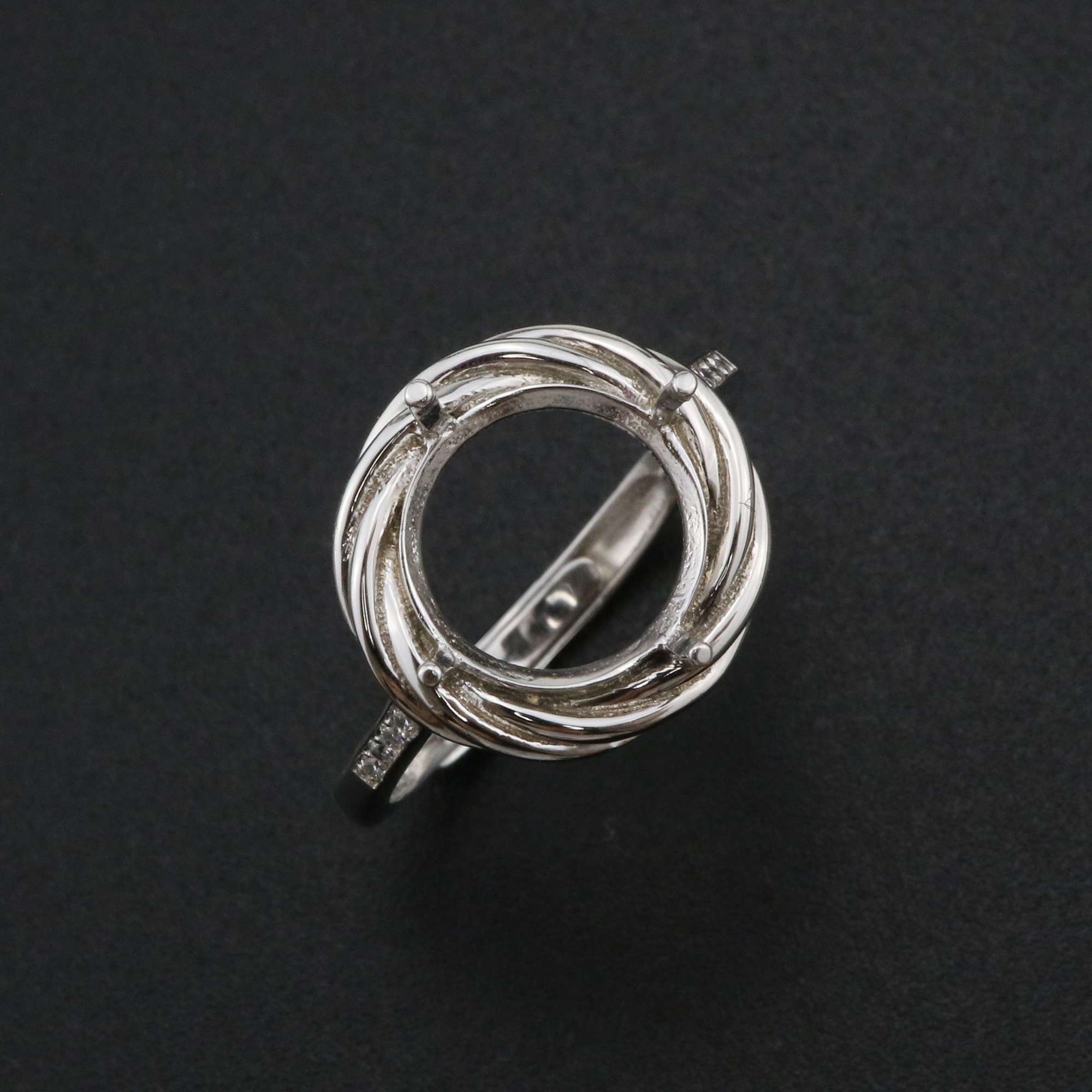 10MM Round Prong Ring Settings Solid 925 Sterling Silver DIY Adjustable Ring Bezel for Gemstone 1212068 - Click Image to Close