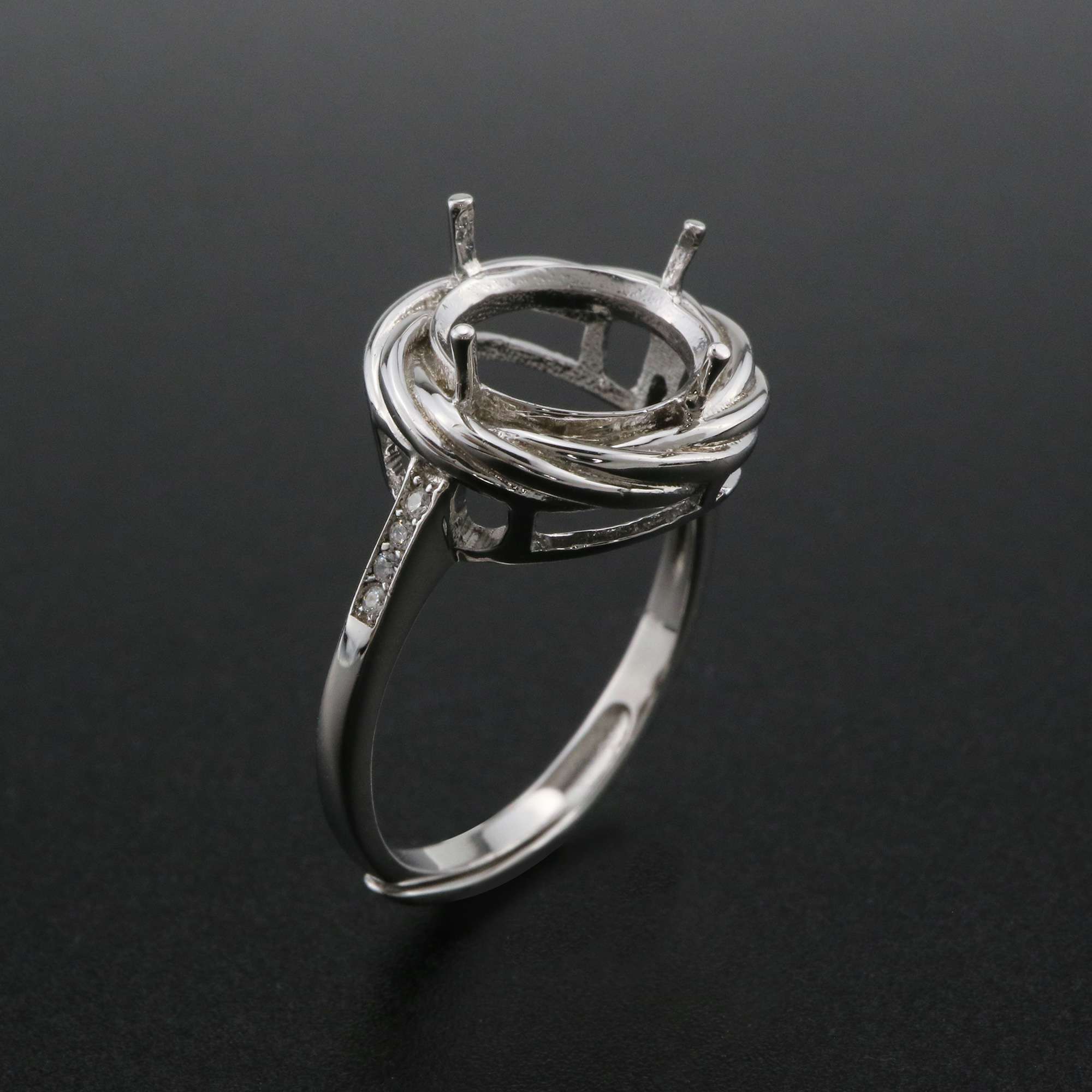 10MM Round Prong Ring Settings Solid 925 Sterling Silver DIY Adjustable Ring Bezel for Gemstone 1212068 - Click Image to Close