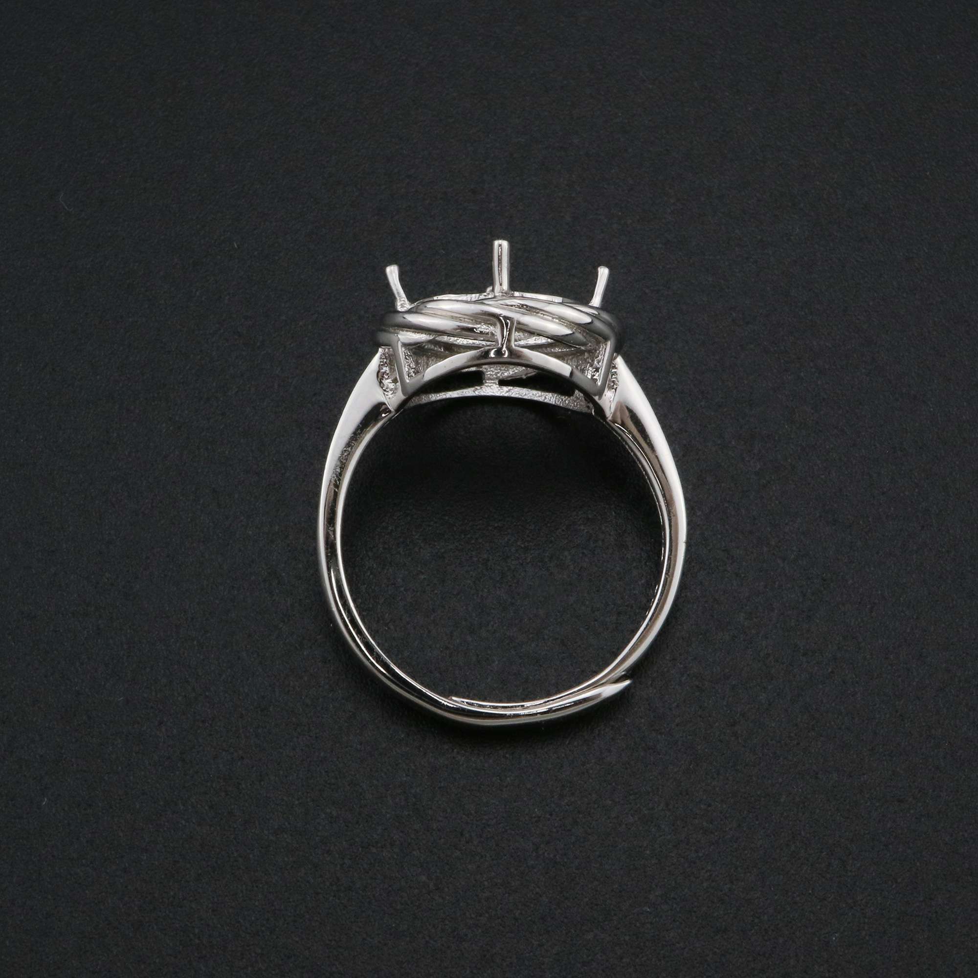 10MM Round Prong Ring Settings Solid 925 Sterling Silver DIY Adjustable Ring Bezel for Gemstone 1212068 - Click Image to Close