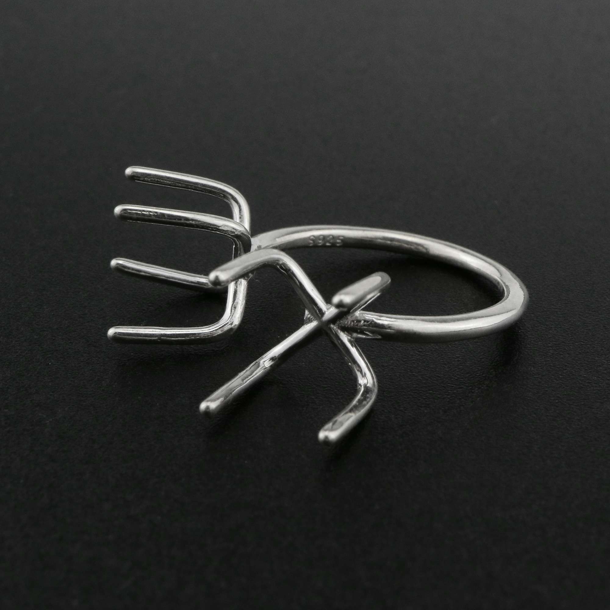 925 Sterling Silver 6 Claws Ring Blank Round Metal Adjustable Ring Base Finding