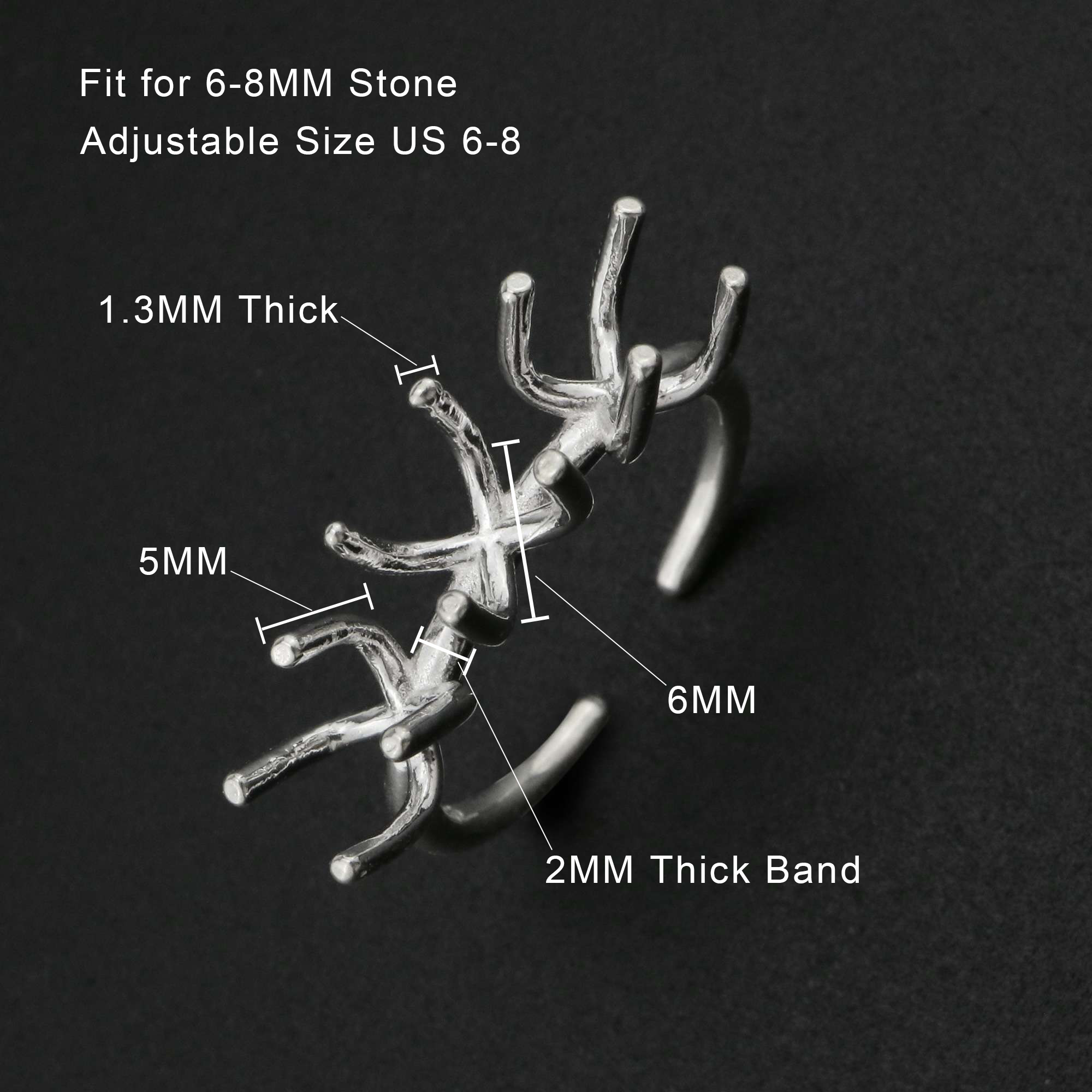 Three Stones Irregular Prong Claw Ring Settings Solid 925 Sterling Silver Raw Stone Adjustable Bezel Ring DIY supplies findings 1212071 - Click Image to Close