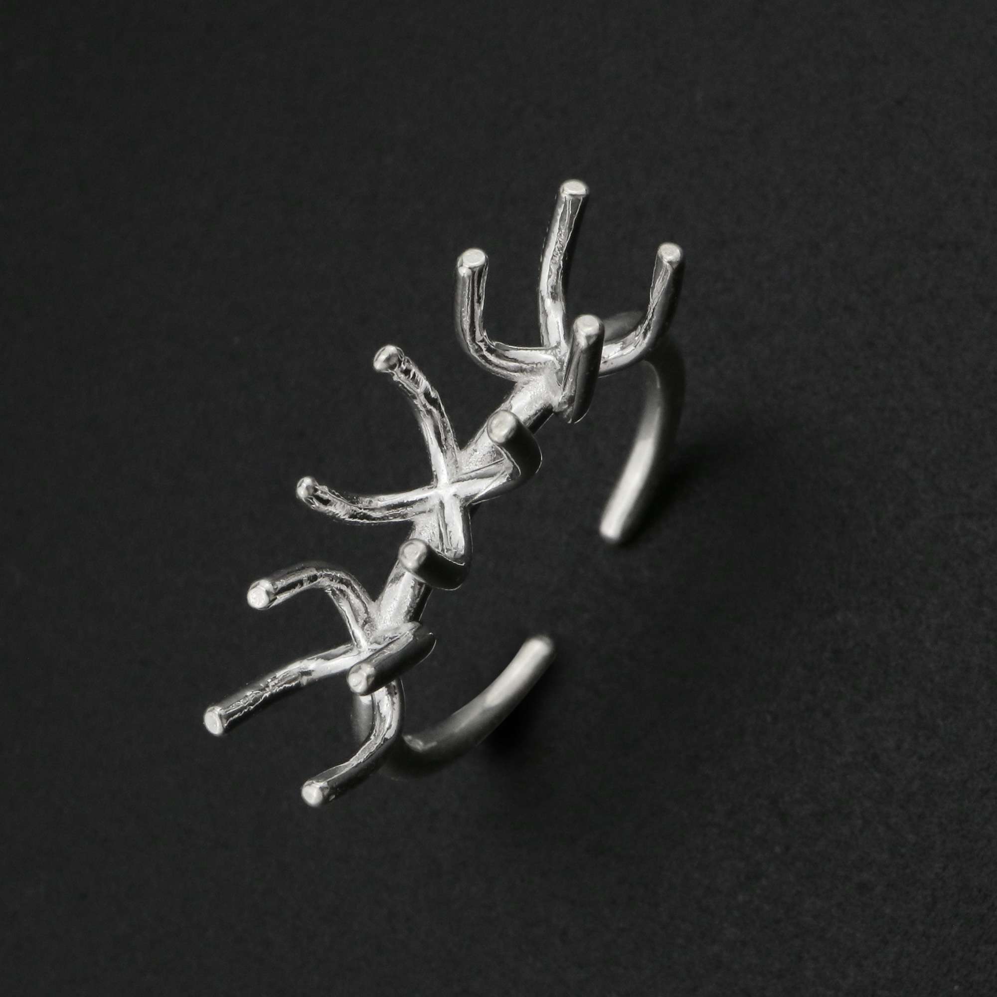 Three Stones Irregular Prong Claw Ring Settings Solid 925 Sterling Silver Raw Stone Adjustable Bezel Ring DIY supplies findings 1212071 - Click Image to Close