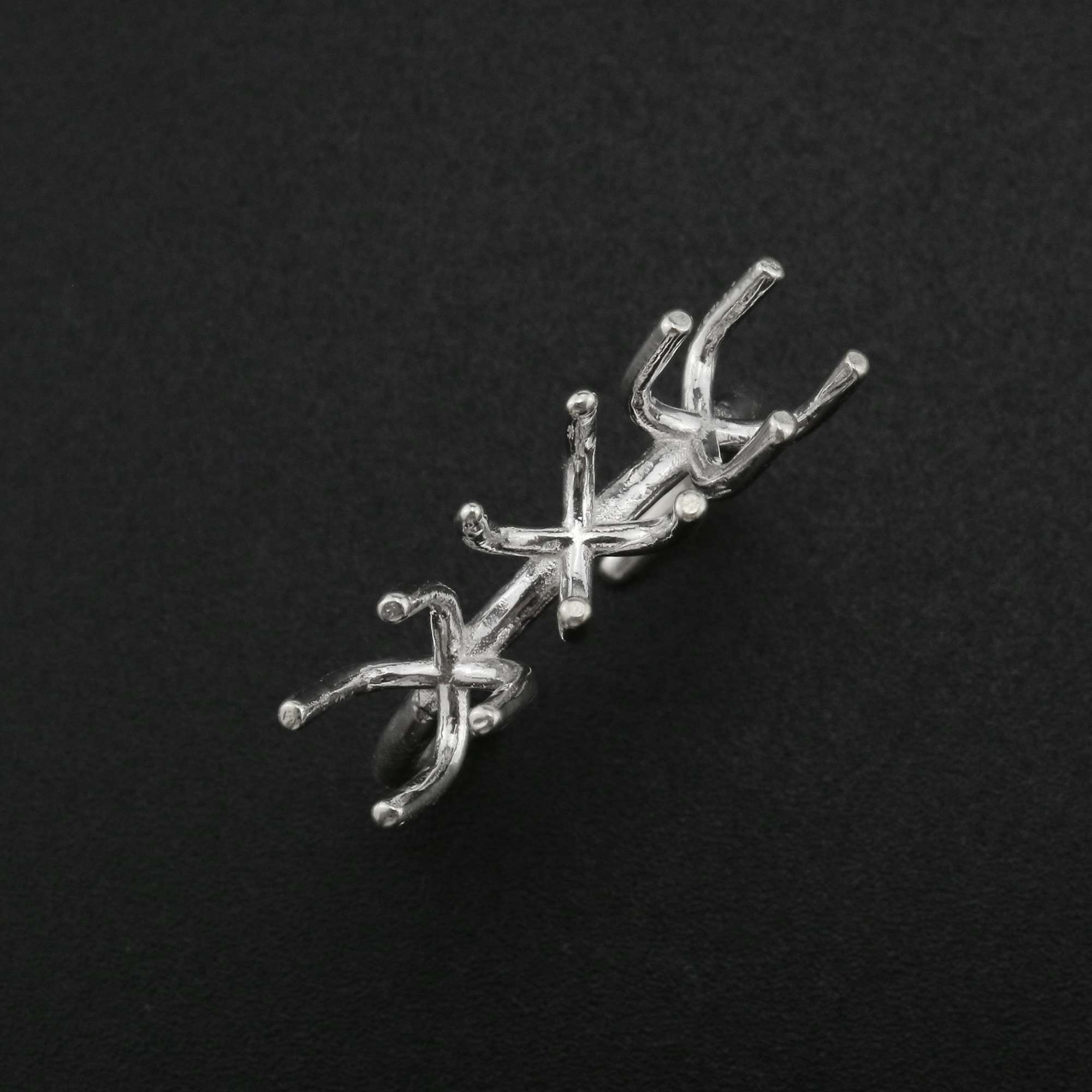 Three Stones Irregular Prong Claw Ring Settings Solid 925 Sterling Silver Raw Stone Adjustable Bezel Ring DIY supplies findings 1212071 - Click Image to Close