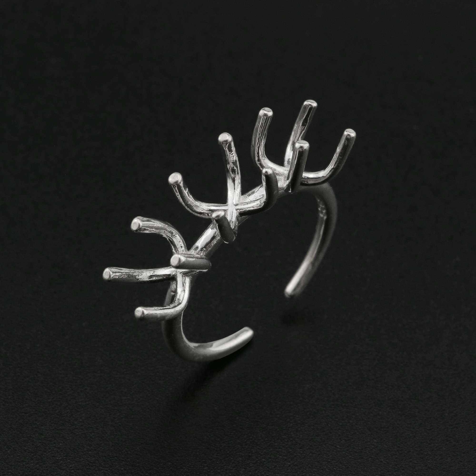 Three Stones Irregular Prong Claw Ring Settings Solid 925 Sterling Silver Raw Stone Adjustable Bezel Ring DIY supplies findings 1212071 - Click Image to Close