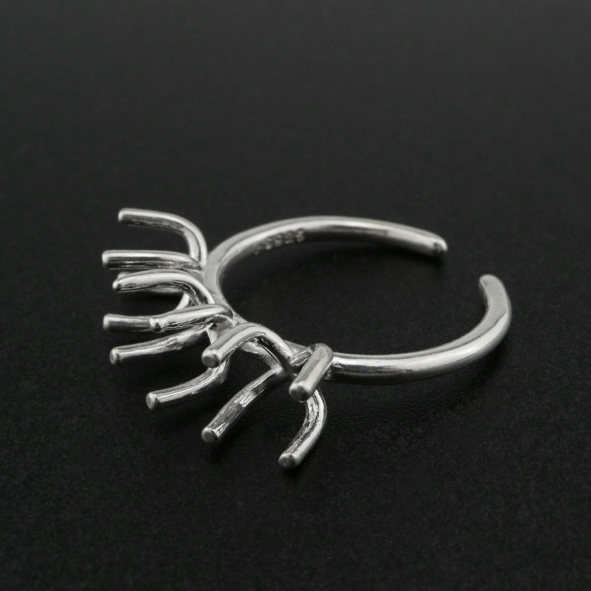 Three Stones Irregular Prong Claw Ring Settings Solid 925 Sterling Silver Raw Stone Adjustable Bezel Ring DIY supplies findings 1212071 - Click Image to Close