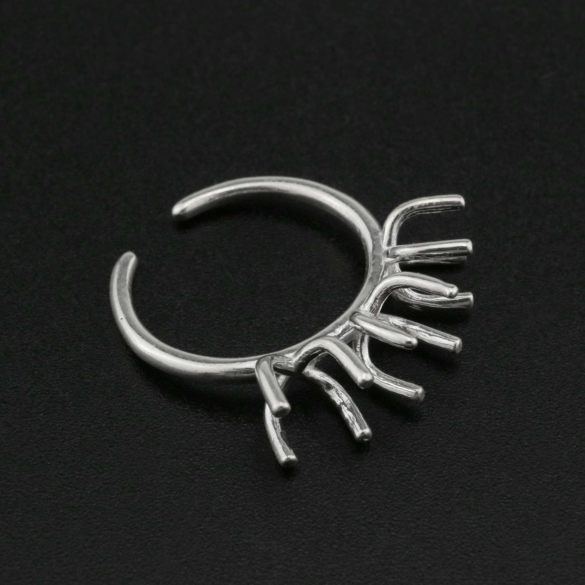 Three Stones Irregular Prong Claw Ring Settings Solid 925 Sterling Silver Raw Stone Adjustable Bezel Ring DIY supplies findings 1212071 - Click Image to Close