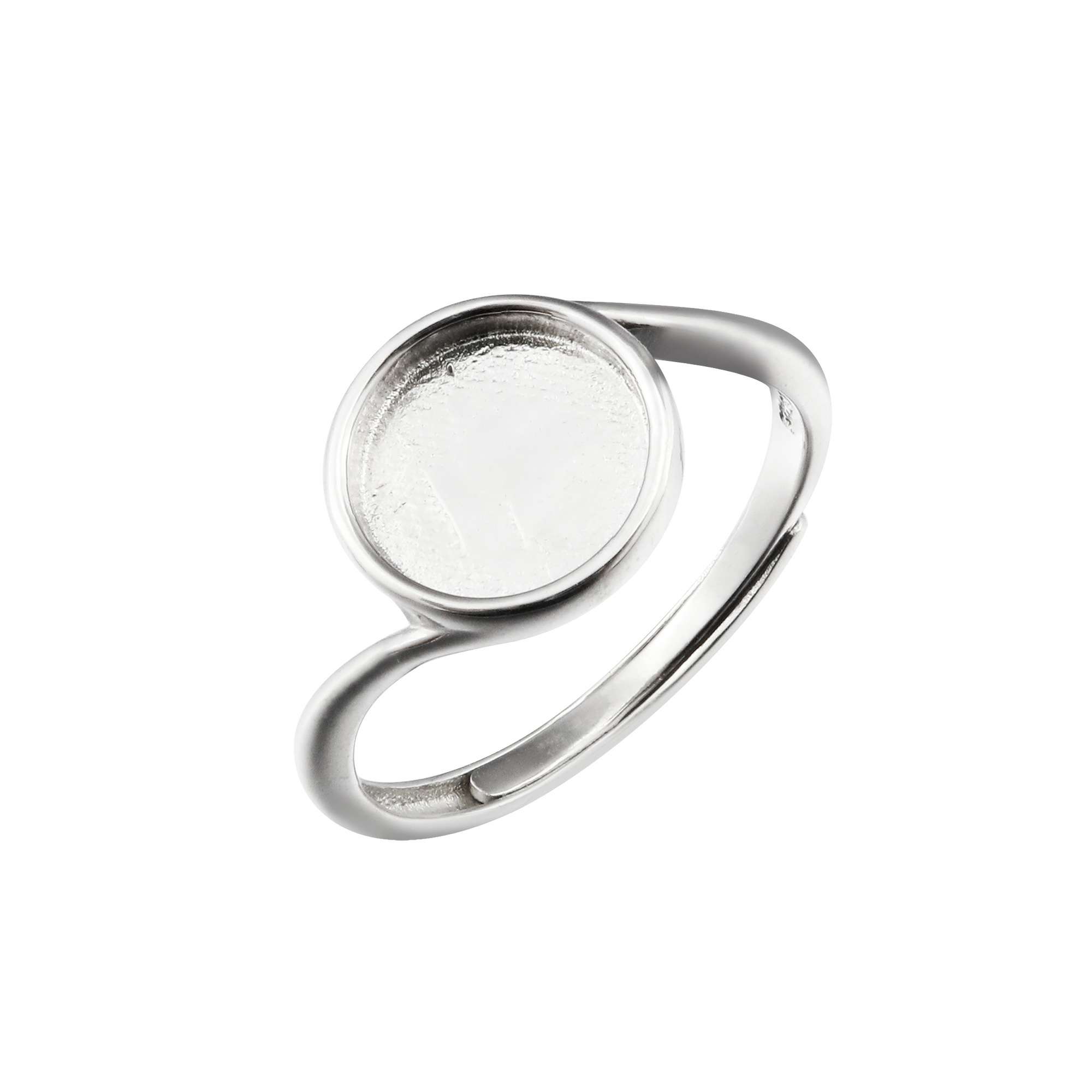 8MM Round Bezel Ring Settings Solid Back Breast Milk Resin 925 Sterling Silver DIY Bypass Shank Adjustable Ring 1212072 - Click Image to Close