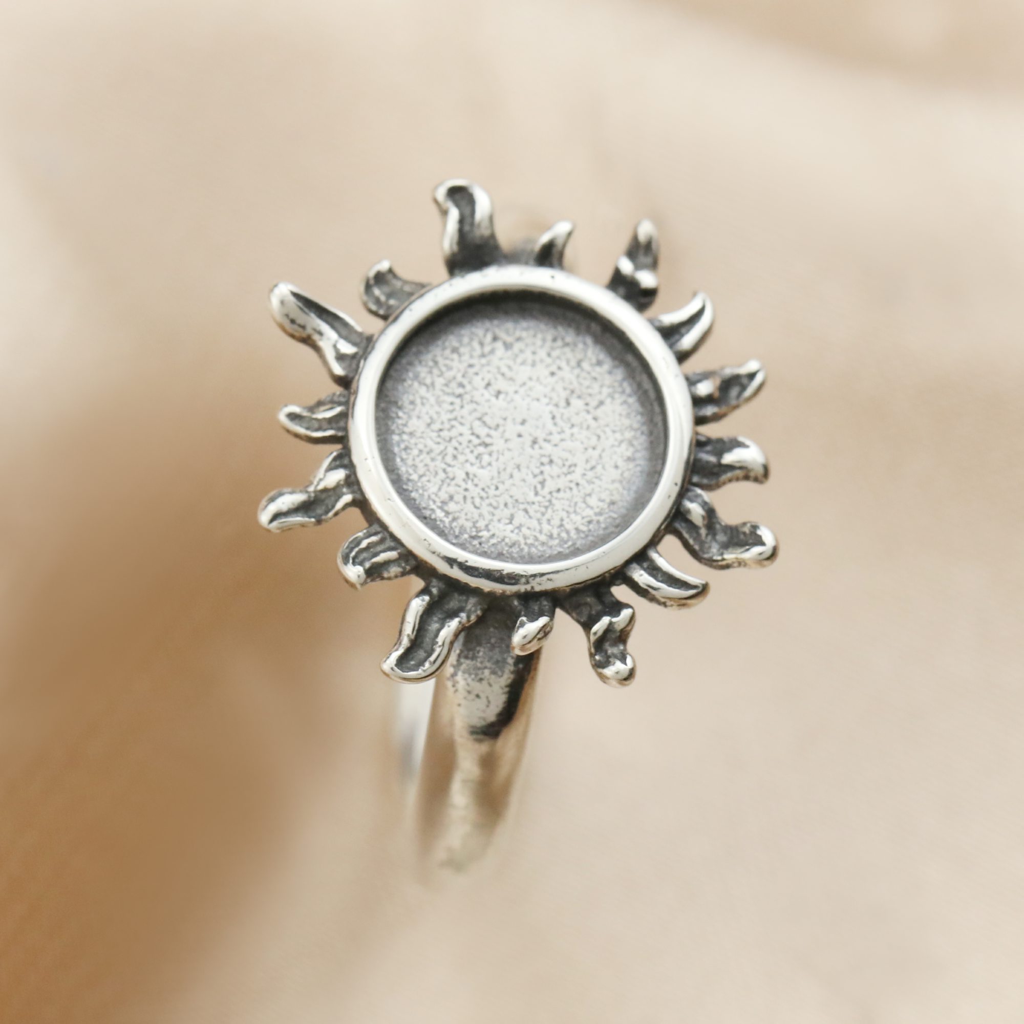 8MM Round Keepsake Breast Milk Resin Ring Settings Sun Antiqued Solid 925 Sterling Silver Adjustable DIY Ring Bezel Supplies 1212083 - Click Image to Close