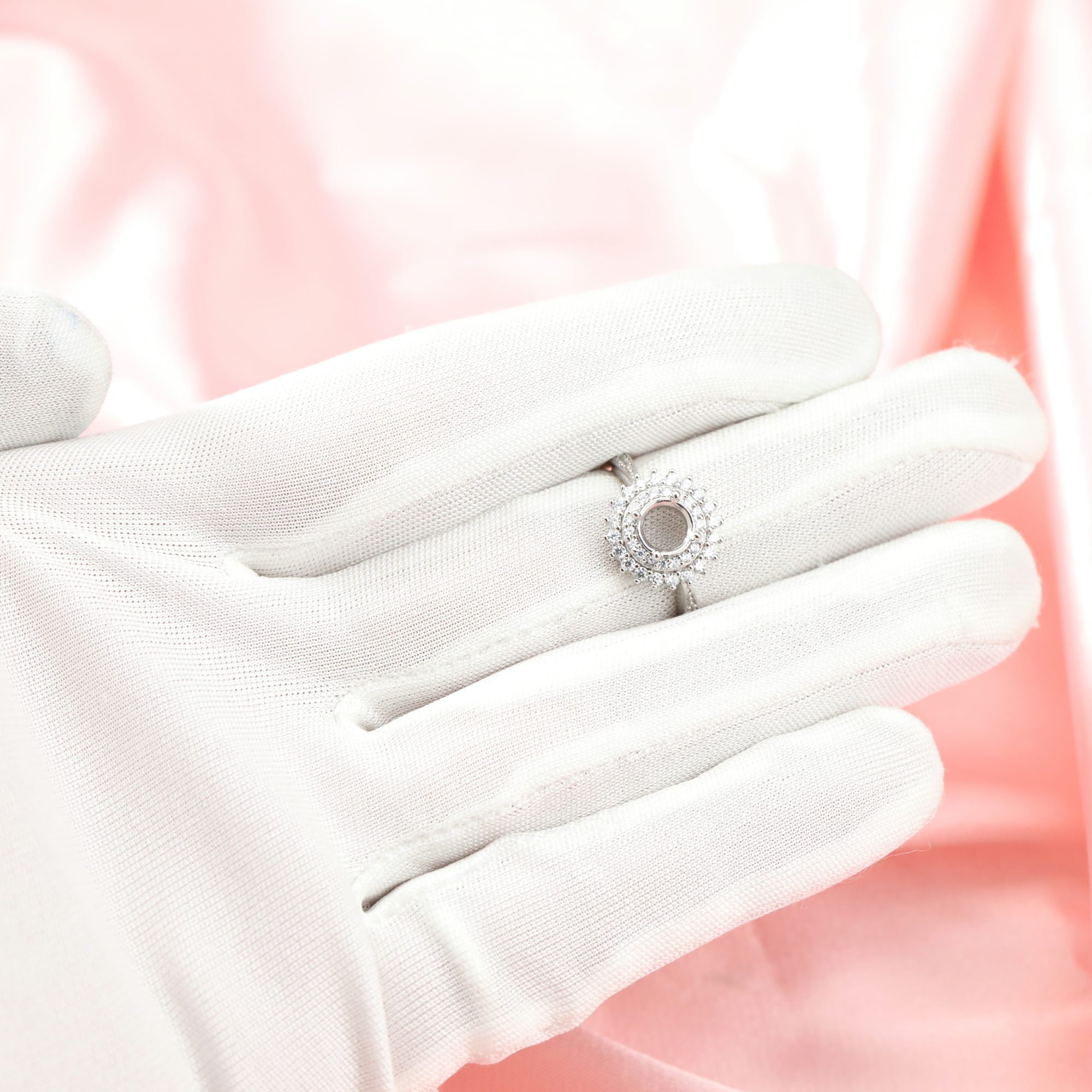 6MM Round Prong Ring Setttings Double Halo Memory Jewelry Solid 14K 18K Gold DIY Ring Blank Wedding Band for Gemstone 1212084-1