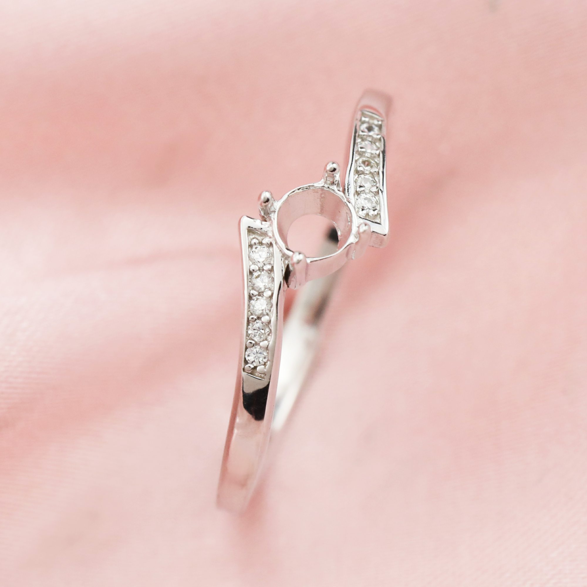 3-6MM Round Prong Ring Setttings Bypass Shank Memory Jewelry Solid 14K 18K Gold DIY Ring Blank Wedding Band for Gemstone 1212086-1