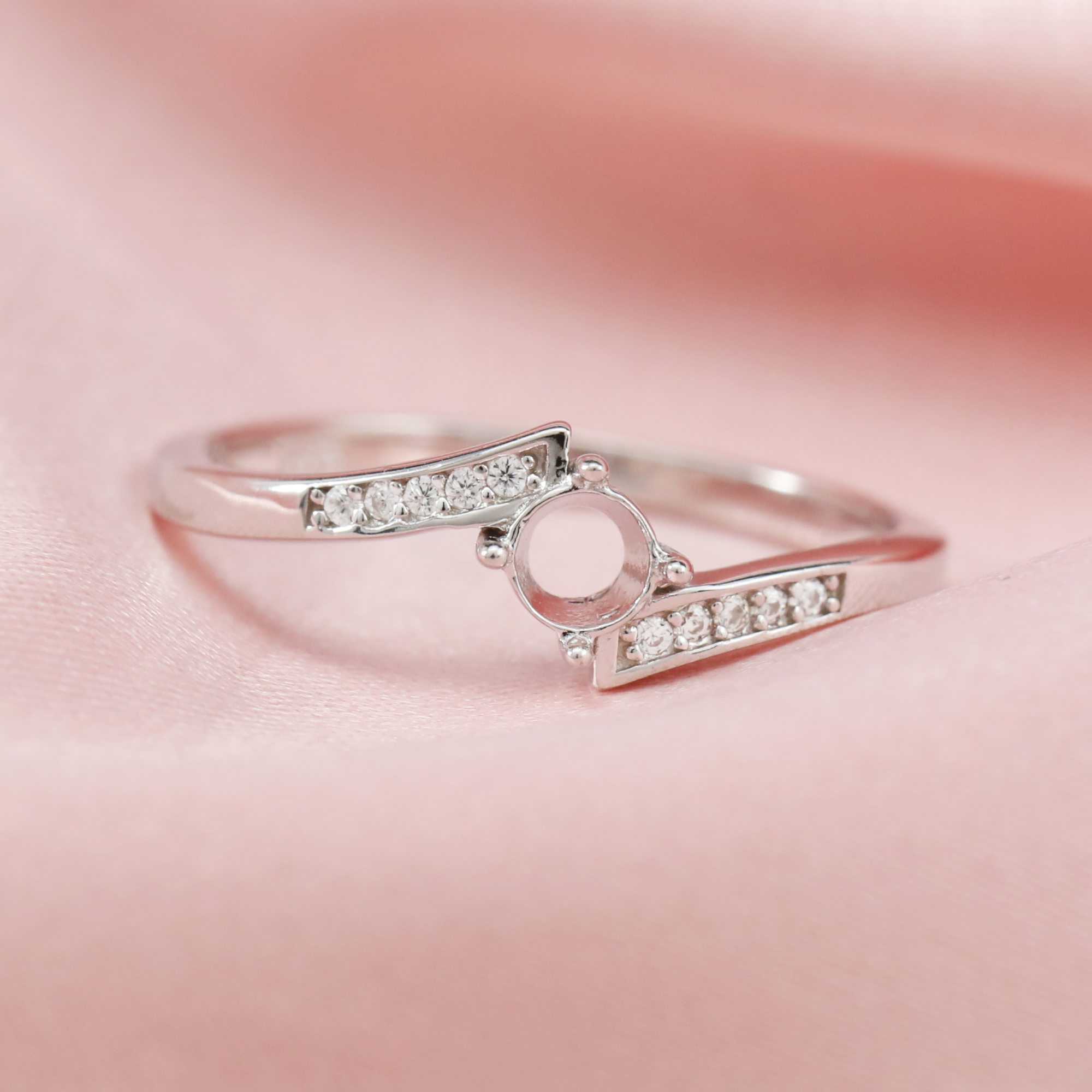 3-6MM Round Prong Ring Setttings Bypass Shank Memory Jewelry Solid 14K 18K Gold DIY Ring Blank Wedding Band for Gemstone 1212086-1