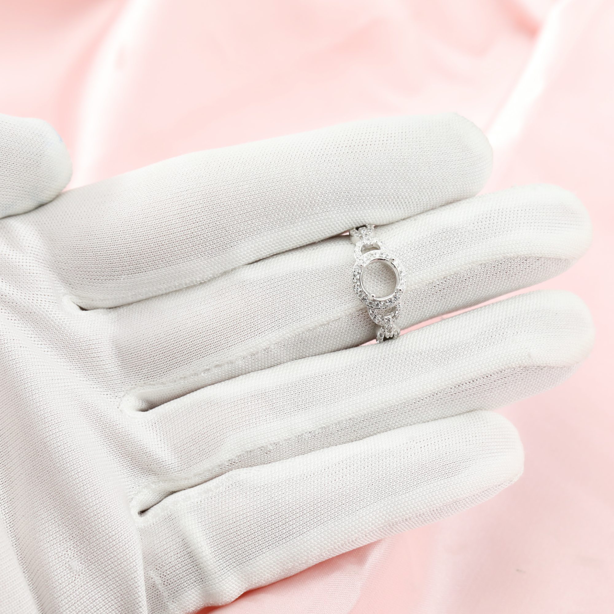 Halo Round Prong Ring Setttings Art Deco Memory Jewelry Solid 14K 18K Gold DIY Ring Blank Wedding Band for Gemstone 1212088-1