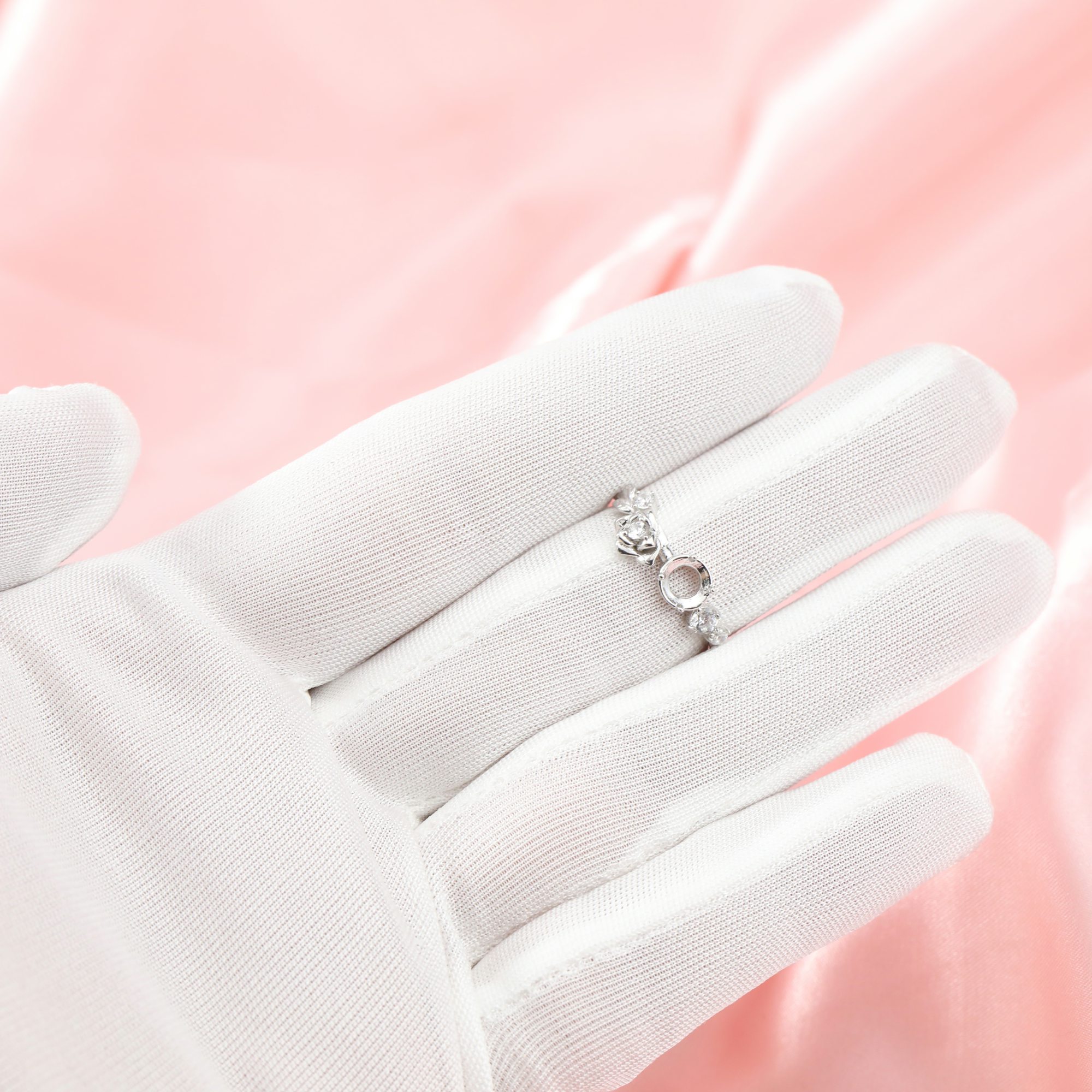 Round Prong Ring Setttings Rose Flower Memory Jewelry Solid 14K 18K Gold DIY Ring Blank Wedding Band for Gemstone 1212089-1