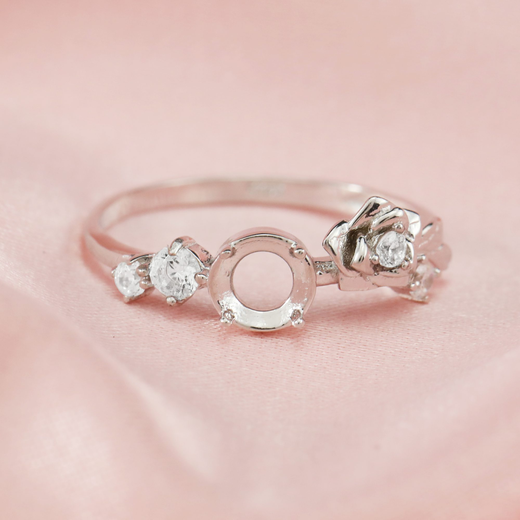 Round Prong Ring Setttings Rose Flower Memory Jewelry Solid 14K 18K Gold DIY Ring Blank Wedding Band for Gemstone 1212089-1