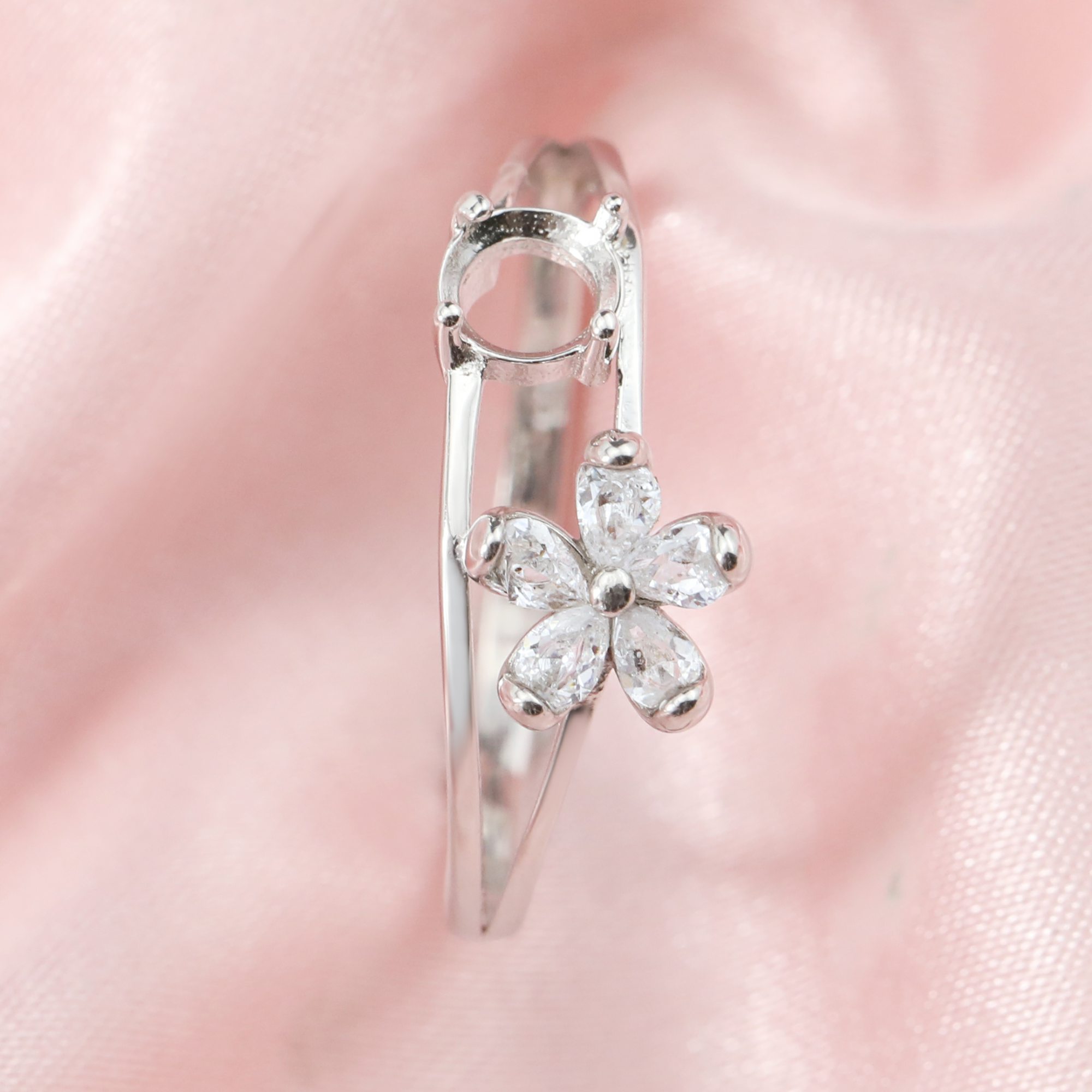 6MM Round Prong Ring Setttings Flower Memory Jewelry Solid 14K 18K Gold DIY Ring Blank Wedding Band for Gemstone 1212090-1