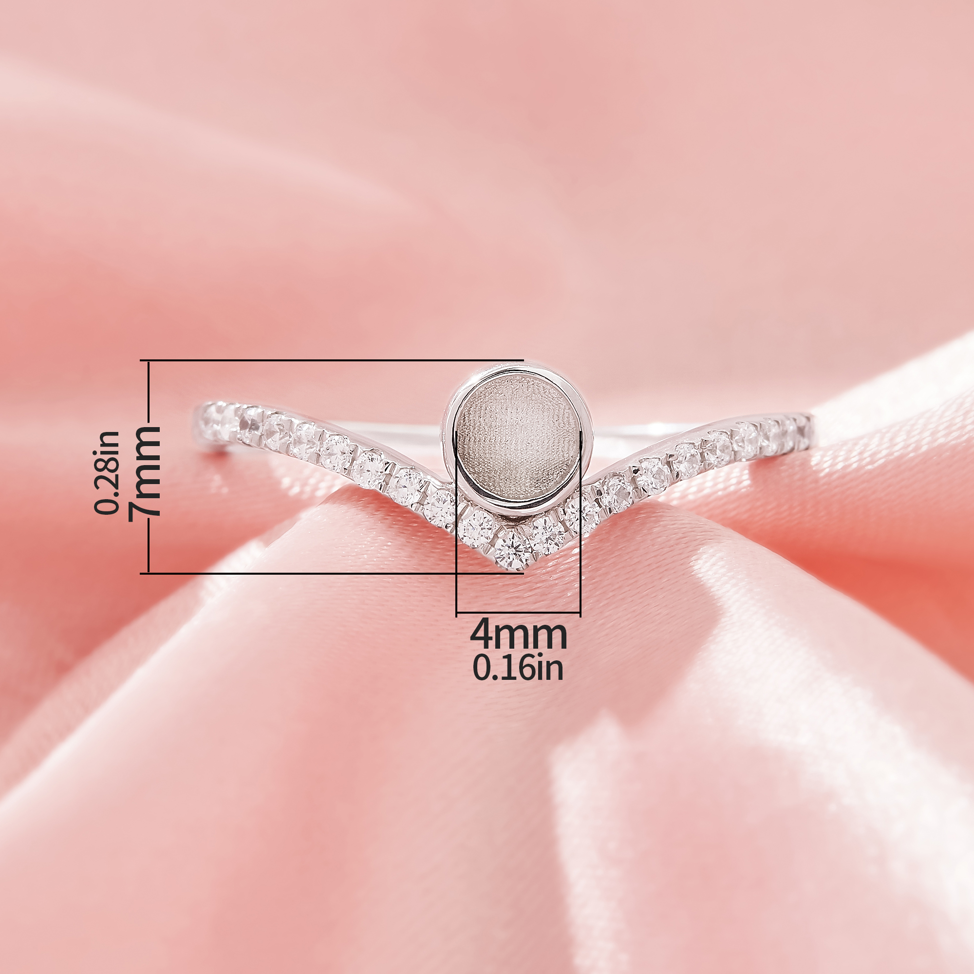 4MM Keepsake Breast Milk Resin Round Bezel Ring Settings,Curve Solid 925 Sterling Silver Ring,Vintage Styles Art Deco Ring,DIY Ring Supplies 1212120-1