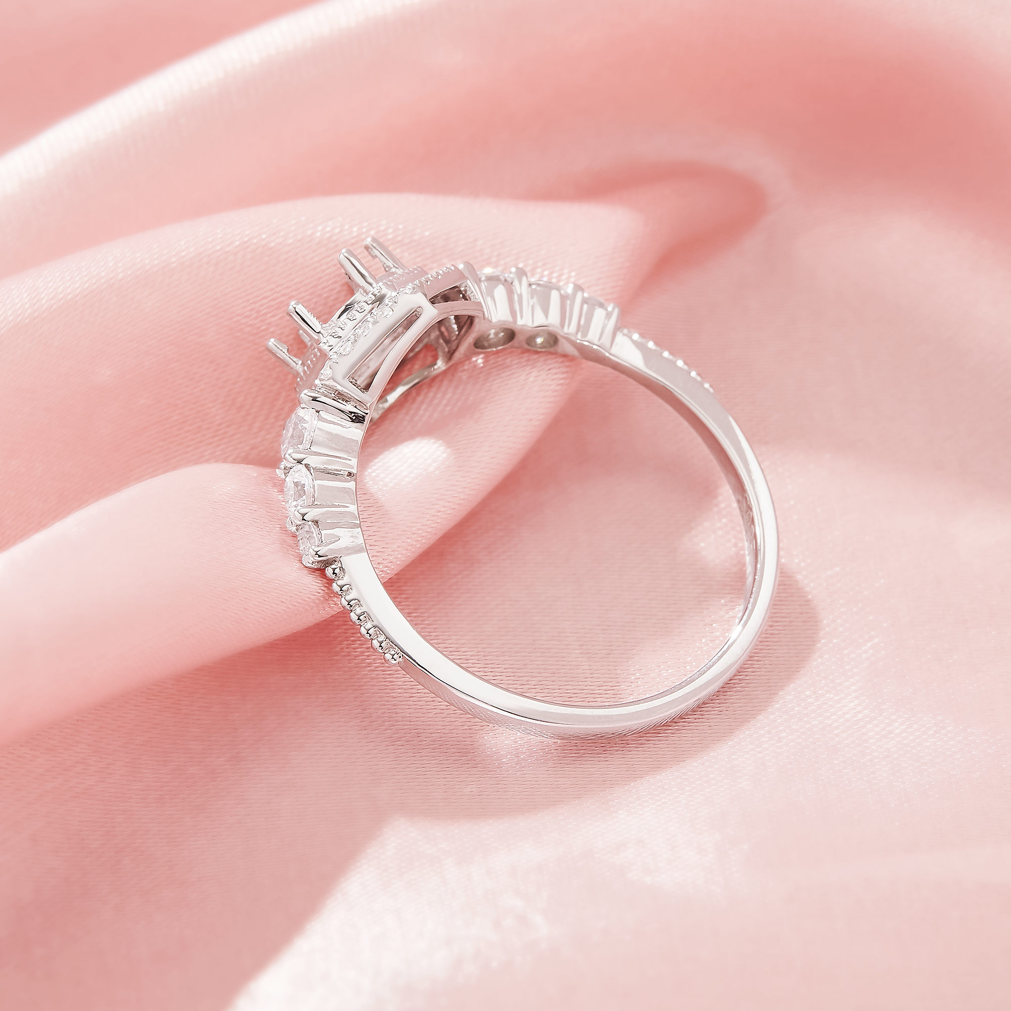 Halo Round Prong Ring Settings,Solid 925 Sterling SilverRing,Hexagon Ring,DIY Ring Supplies For Gemstone 1212123