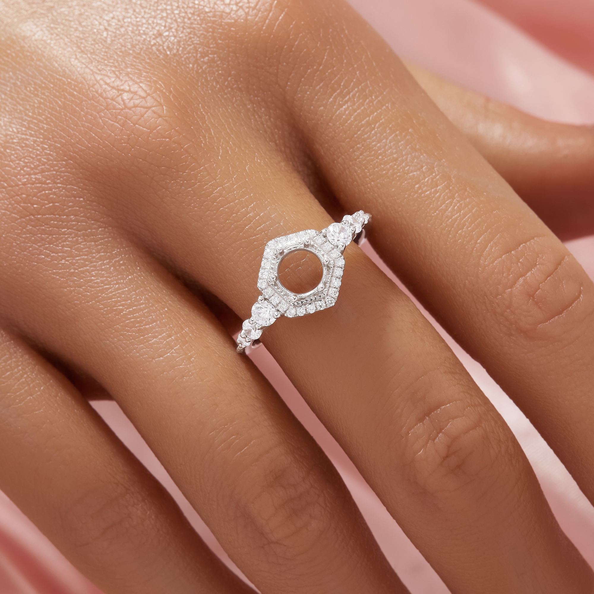 Halo Round Prong Ring Settings,Solid 9K 14K 18K Gold Ring,Moissanite Hexagon Ring,DIY Ring Supplies For Gemstone 1212123 - Click Image to Close