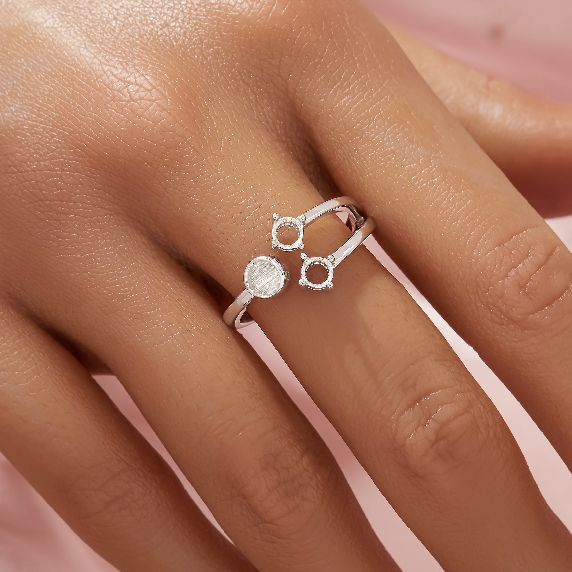 Keepsake Breast Milk Resin Round Bezel Settings,Solid 925 Sterling SilverRing,3 Stone Prong Ring Settings,With 4MM Round Stone,Minimalist Ring 1212124