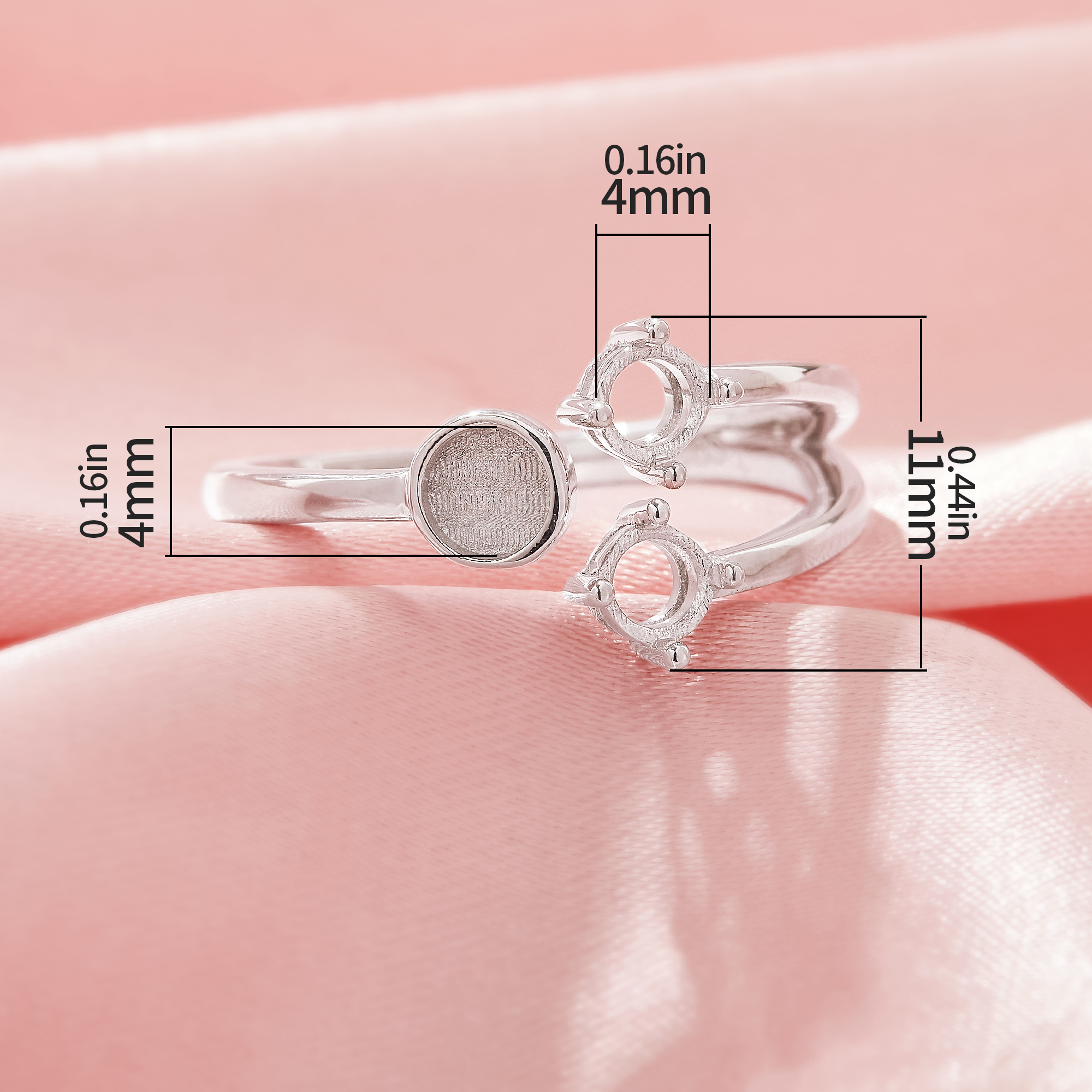 Keepsake Breast Milk Resin Round Bezel Settings,Solid 925 Sterling SilverRing,3 Stone Prong Ring Settings,With 4MM Round Stone,Minimalist Ring 1212124