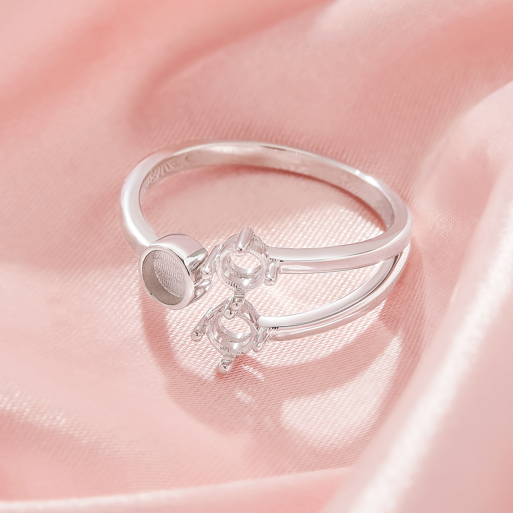 Keepsake Breast Milk Resin Round Bezel Settings,Solid 925 Sterling SilverRing,3 Stone Prong Ring Settings,With 4MM Round Stone,Minimalist Ring 1212124