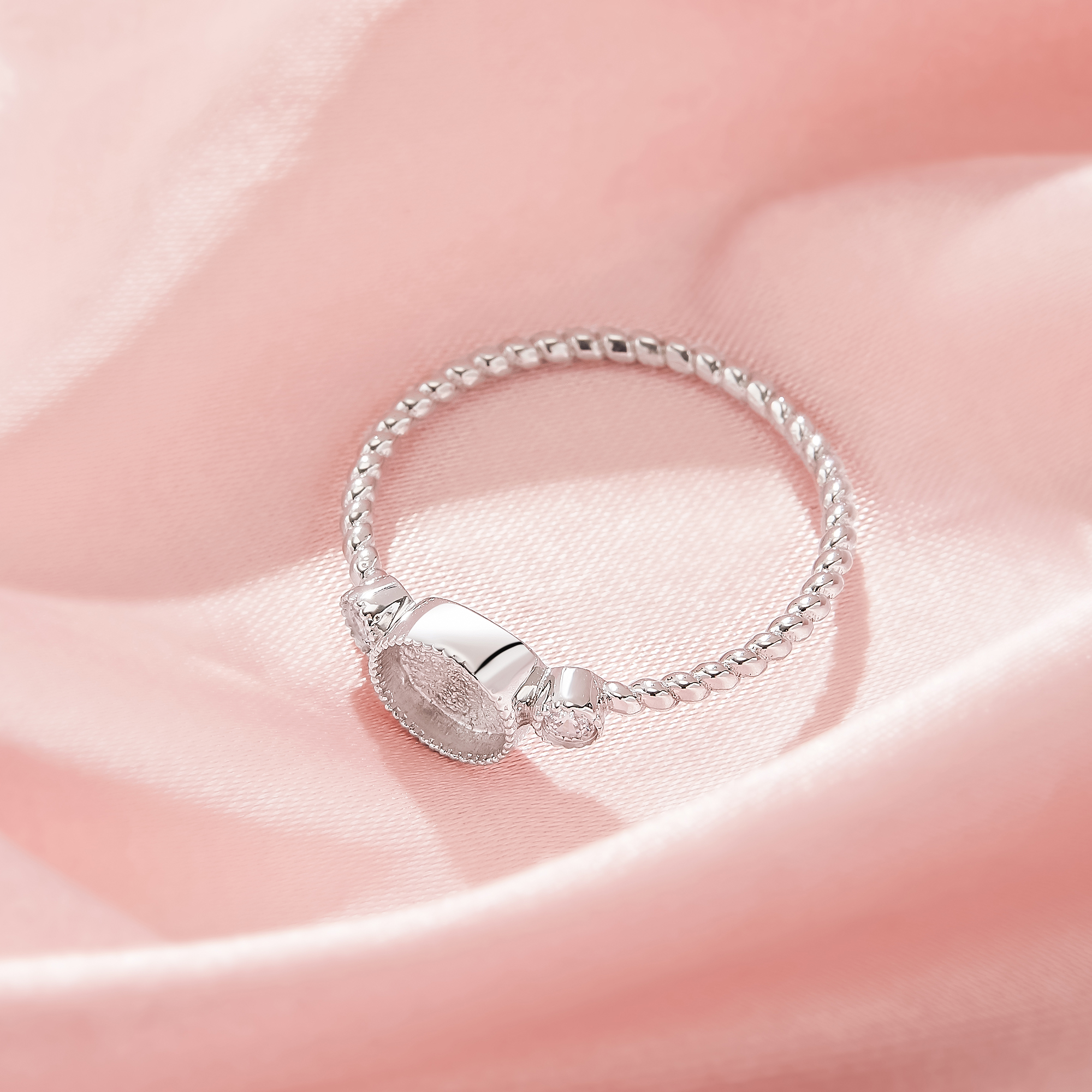 Keepsake Breast Milk Resin Round Ring Bezel Settings,Solid 925 Sterling Silver Ring With Two Side CZ Stones,Solid Back Ring,DIY Ring Supplies 1212129-1