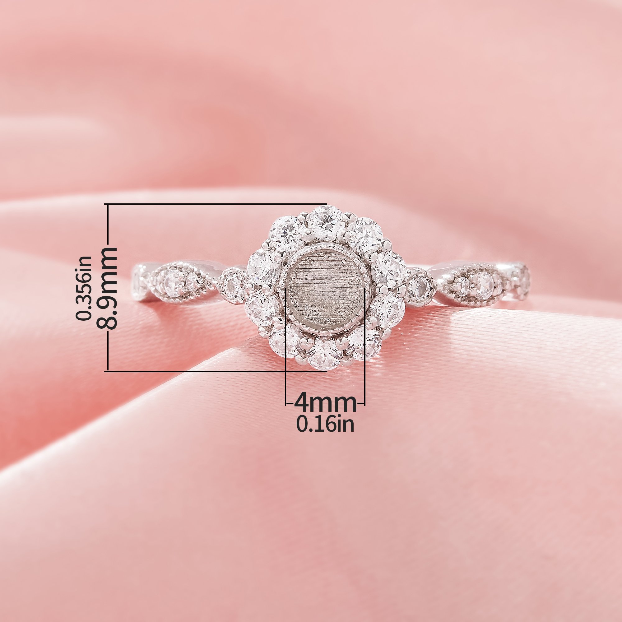 4MM Keepsake Breast Milk Resin Round Ring Bezel Settings,Sun Flower Solid 925 Sterling Silver Ring,Solid Back Ring,DIY Ring Supplies For Gemstone 1212130-1