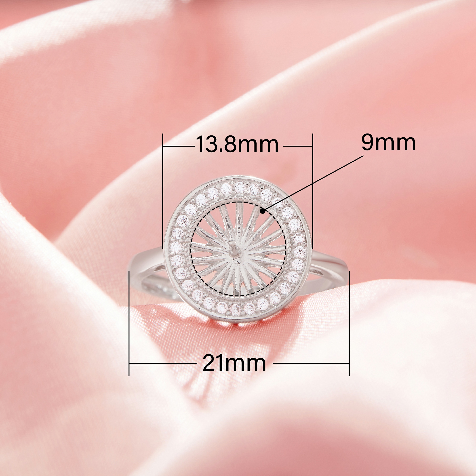 Round Pin Ring Settings For Half Drilled Pearl Bead,Solid 925 Sterling Silver Ring For Half Drilled Beads,Art Deco Round Ring,DIY Ring Supplies 1212133