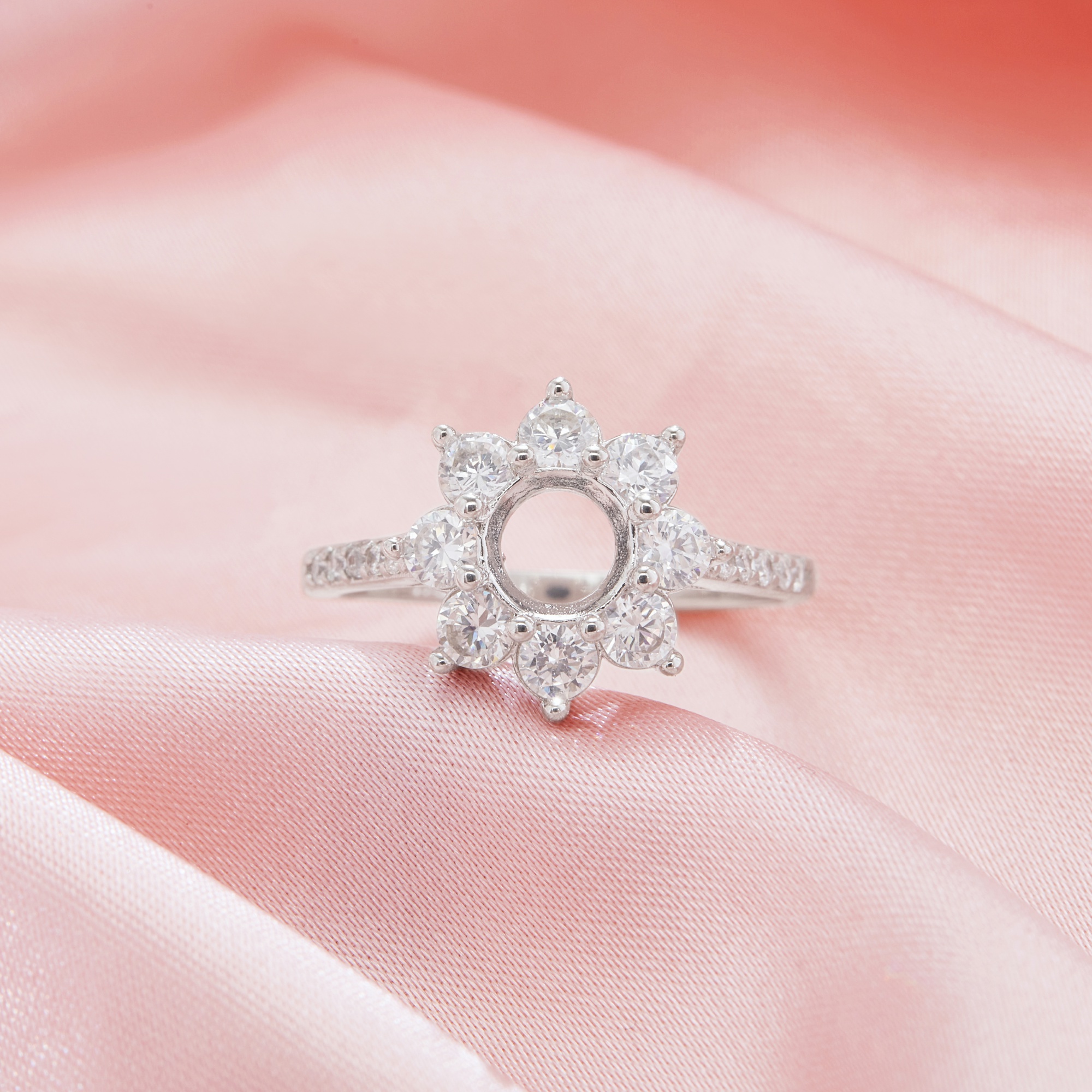 Halo Round Prong Ring Settings,Flower Solid 14K 18K Gold Ring,Vintage Styles Round Moissanite Ring,DIY Ring Supplies For Gemstone 1212134 - Click Image to Close