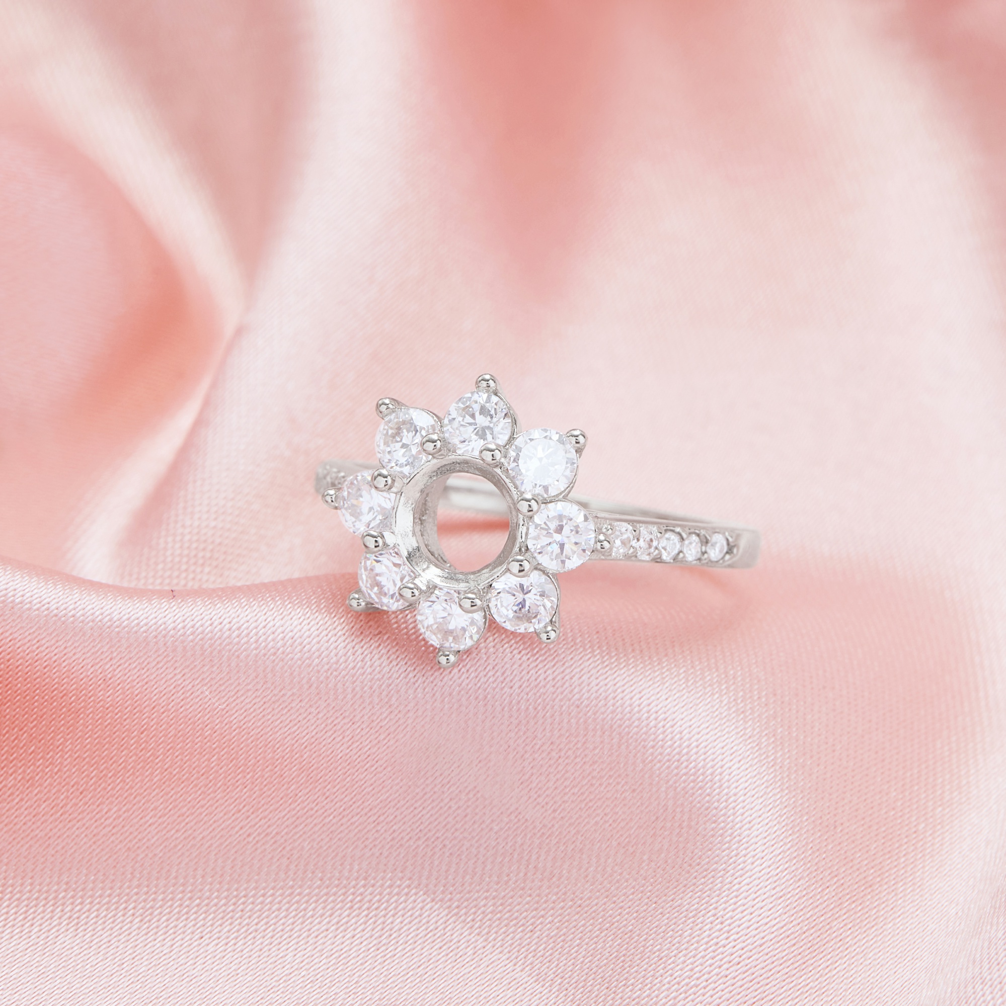 Halo Round Prong Ring Settings,Flower Solid 14K 18K Gold Ring,Vintage Styles Round Moissanite Ring,DIY Ring Supplies For Gemstone 1212134 - Click Image to Close