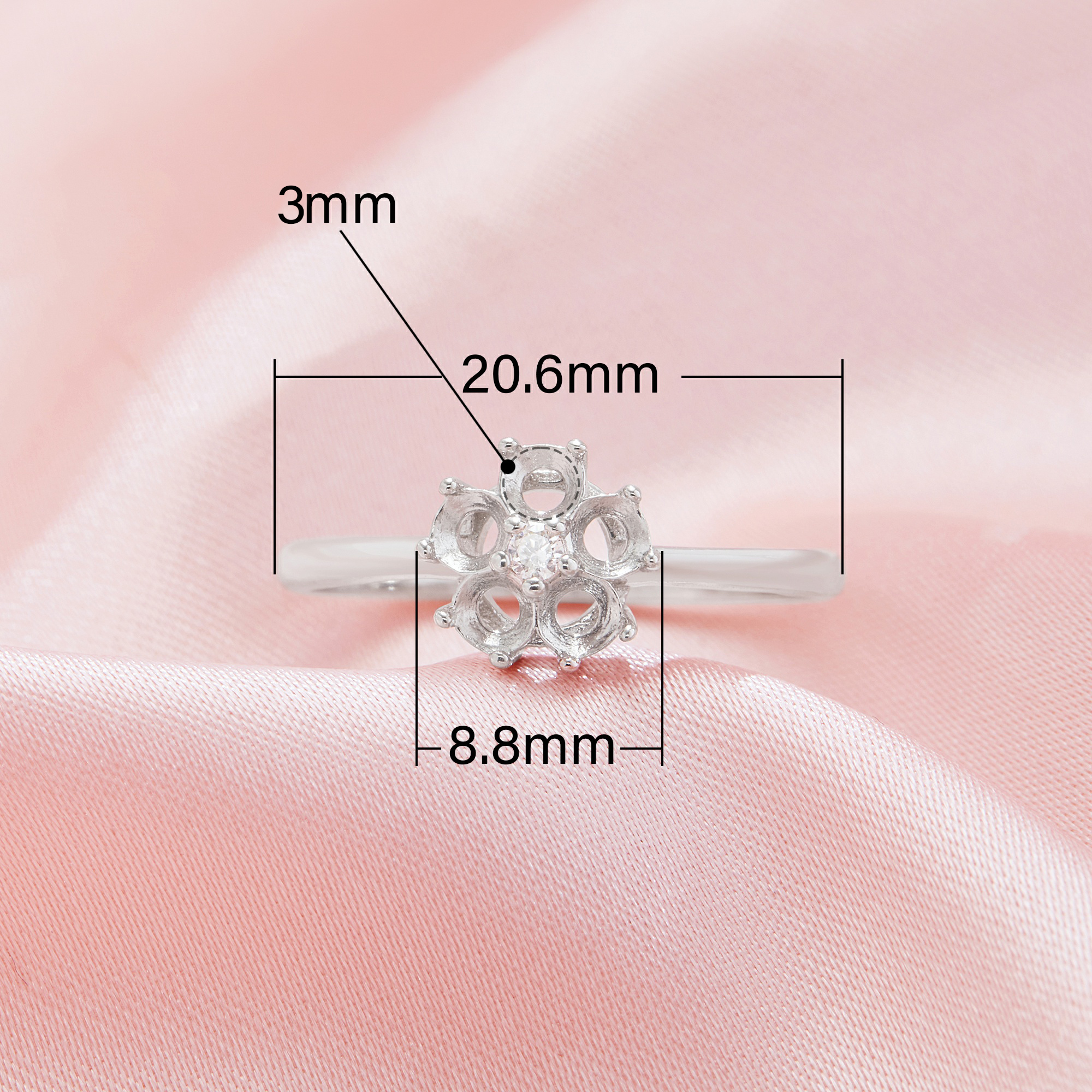 5 Stones 3MM Round Prong Ring Settings,Solid 14K 18K Gold Ring,Flower Round Ring,DIY Ring Supplies For Gemstone 1212136 - Click Image to Close