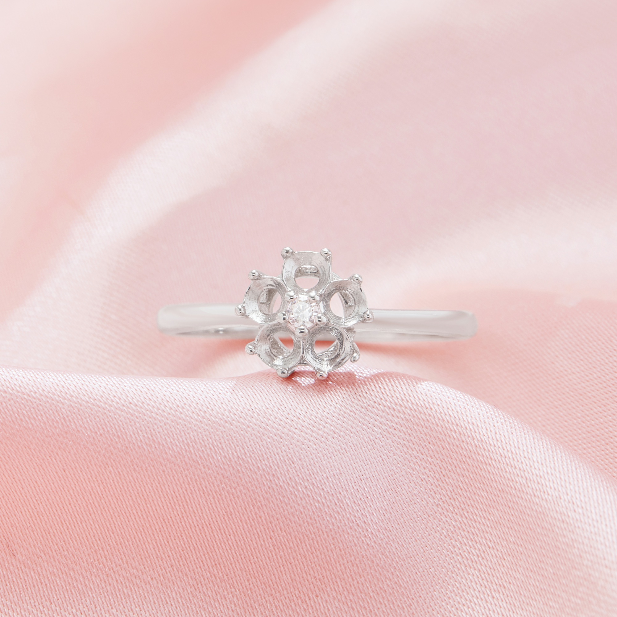 5 Stones 3MM Round Prong Ring Settings,Solid 14K 18K Gold Ring,Flower Round Ring,DIY Ring Supplies For Gemstone 1212136 - Click Image to Close