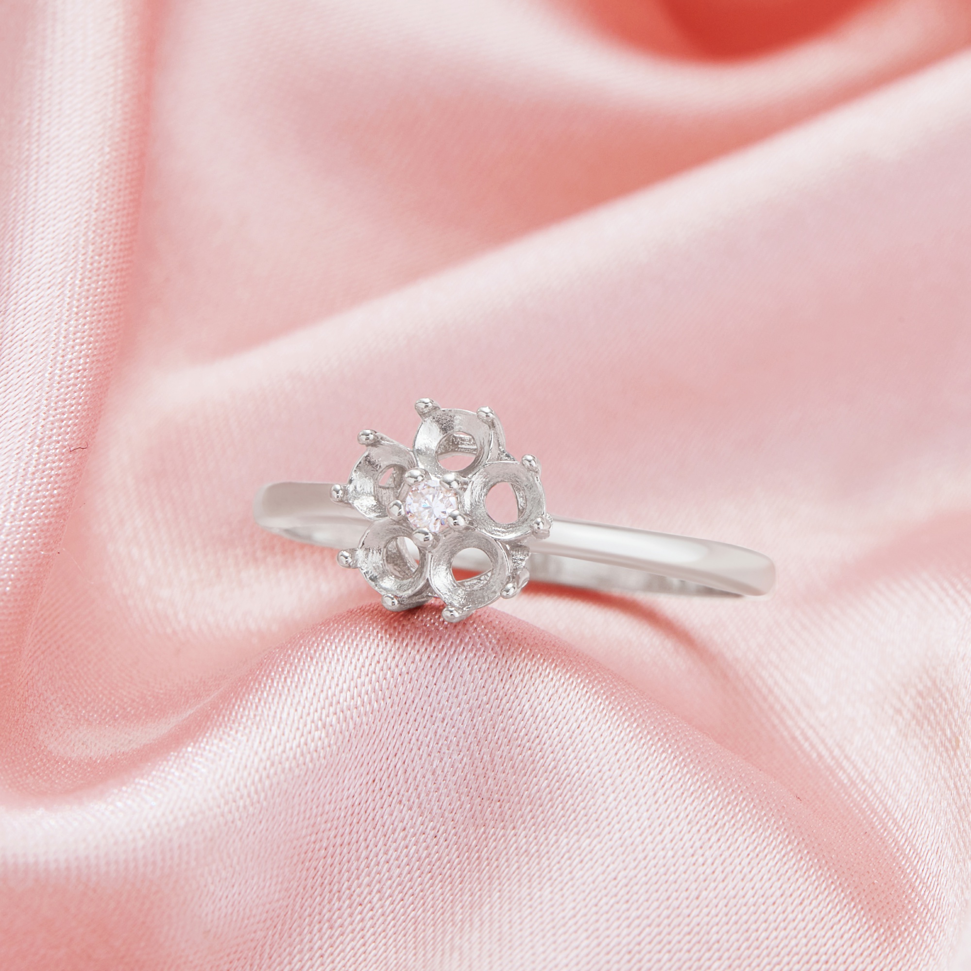 5 Stones 3MM Round Prong Ring Settings,Solid 14K 18K Gold Ring,Flower Round Ring,DIY Ring Supplies For Gemstone 1212136 - Click Image to Close