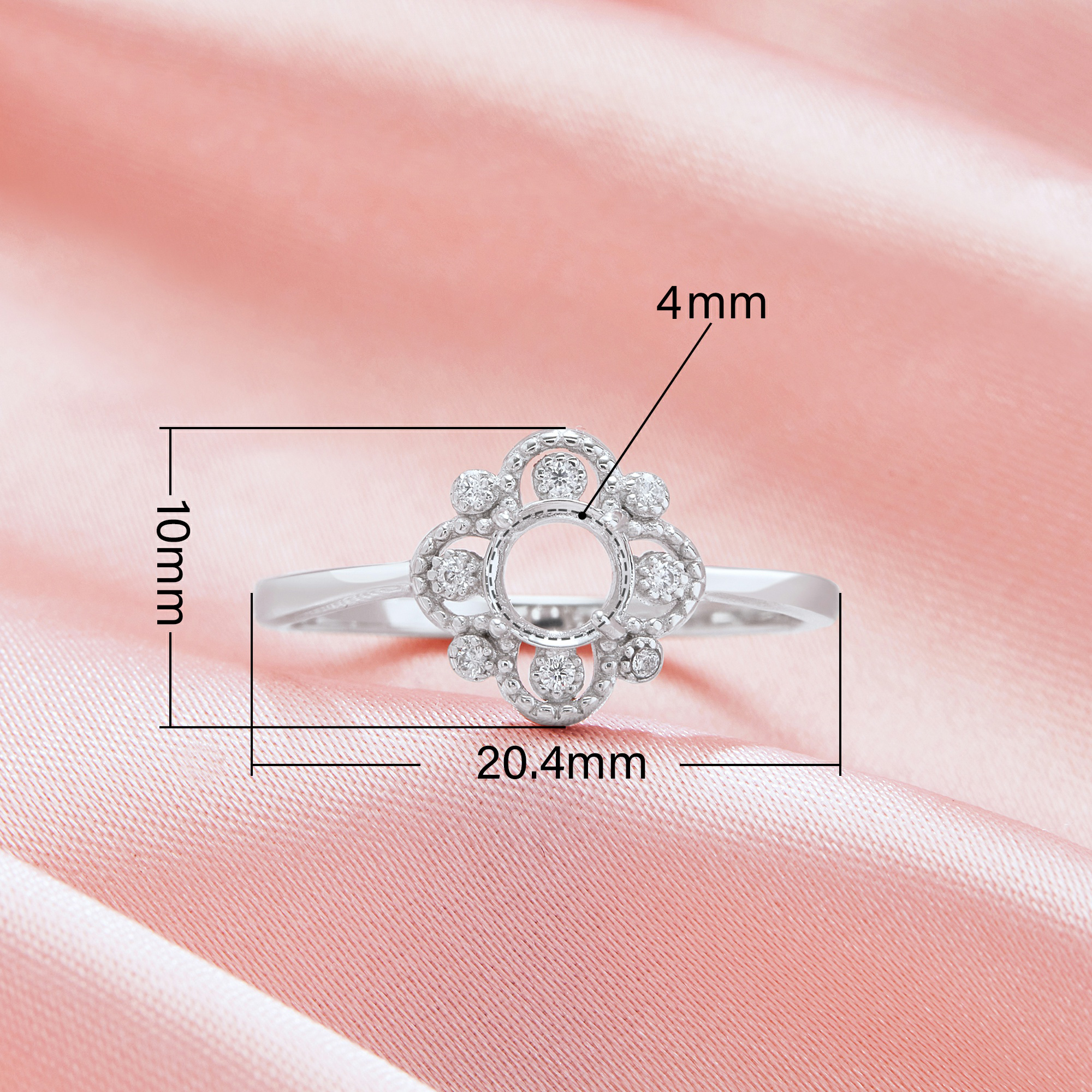 4MM Round Prong Ring Settings, Flower Solid 14K 18K Gold Ring,Vintage Styles Flower Ring,DIY Ring Supplies For Gemstone 1212137 - Click Image to Close