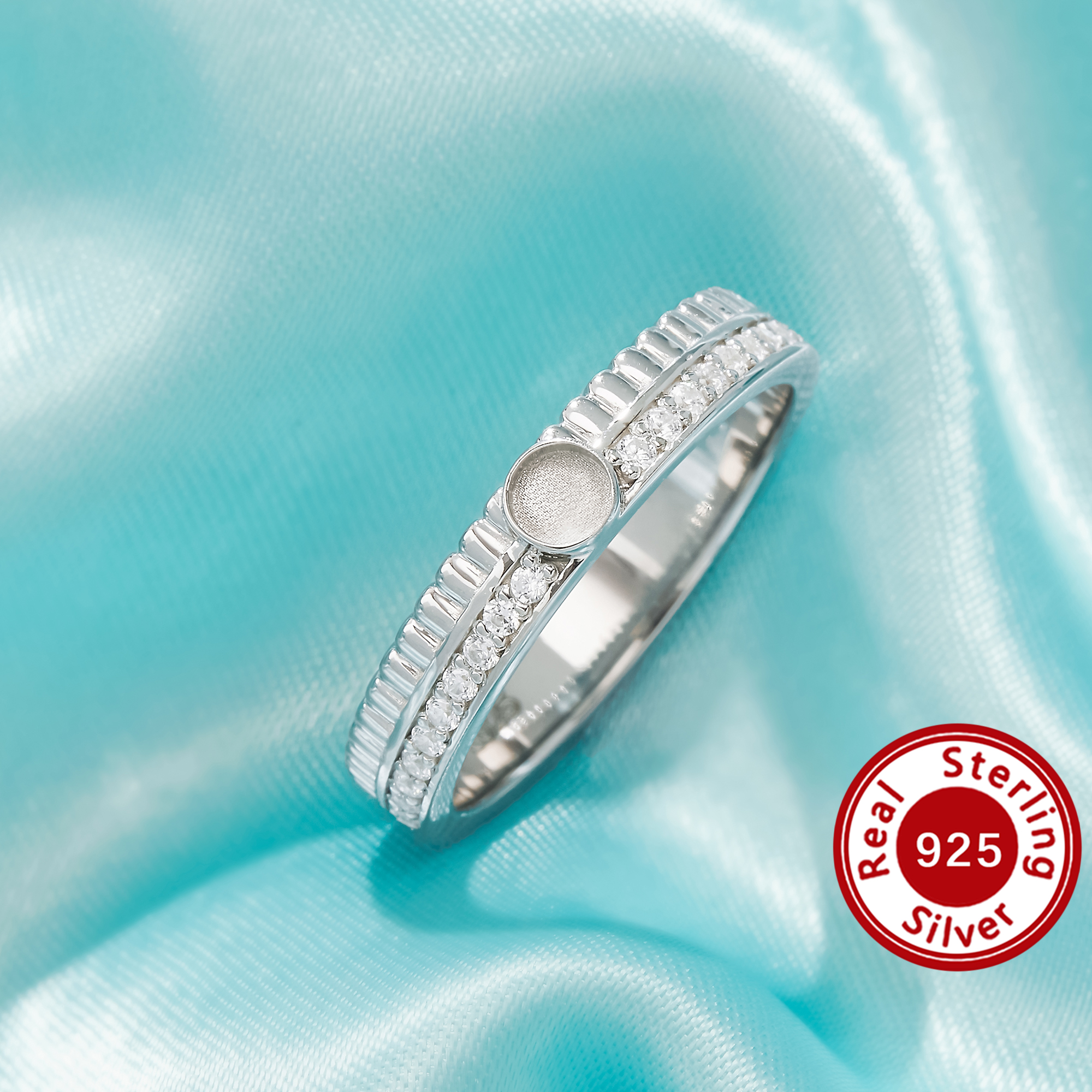 3MM Keepsake Mother Milk Resin Round Ring Settings,Solid 925 Sterling Silver Stackable Ring,CZ Stone Strap Ring,Minimalist Ring 1212141-1