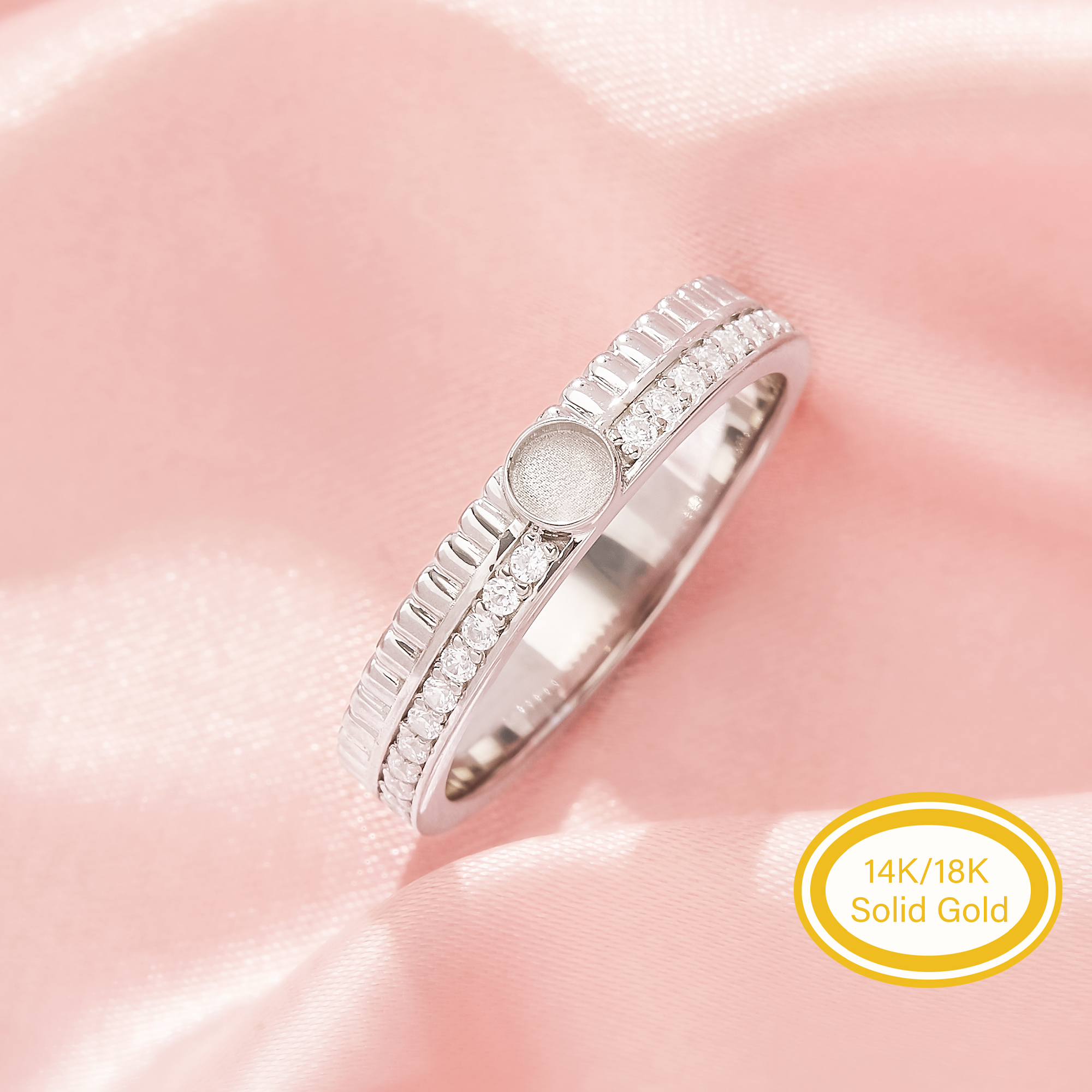 3MM Keepsake Mother Milk Resin Round Ring Settings,Solid 14K 18K Gold Stackable Art Deco Ring,CZ Stone Strap Ring,Minimalist Ring 1212141