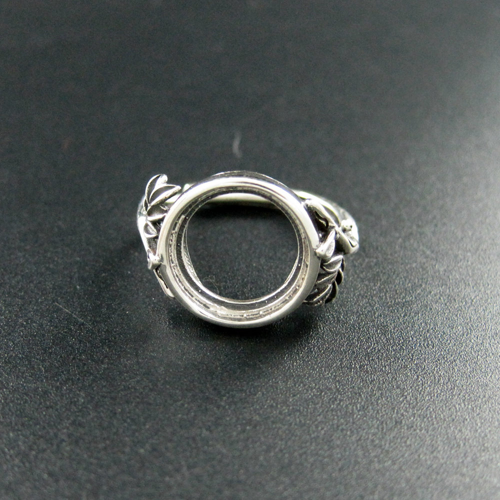 1Pcs 12MM Setting Size Round Leaf Bezel Antiqued 925 Sterling Silver Solid Silver DIY Ring Tray Bezel Setting Supplies 1213022 - Click Image to Close